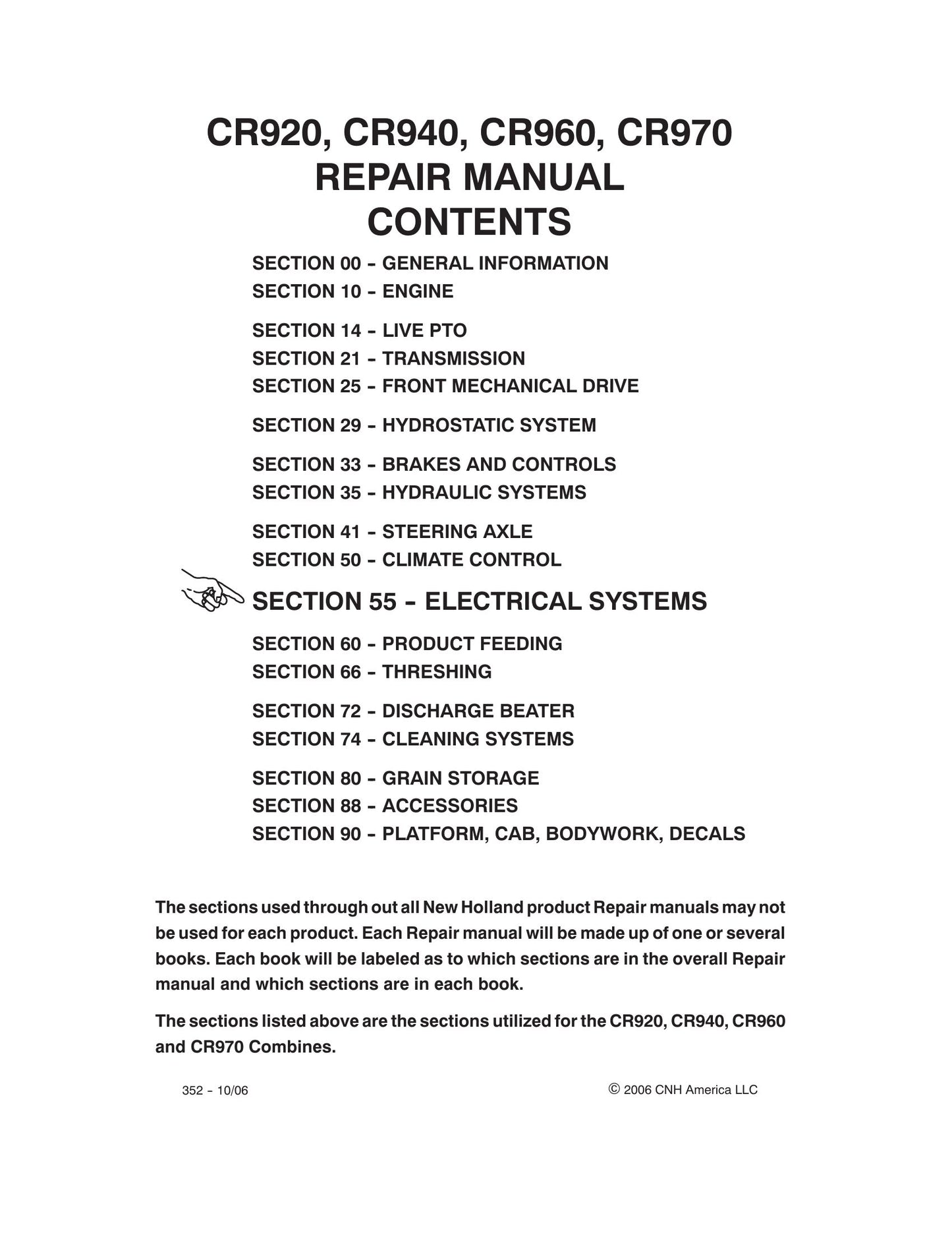 NEW HOLLAND CR920 CR940 CR960 CR970 Combine Harvester Factory Workshop Repair Manual