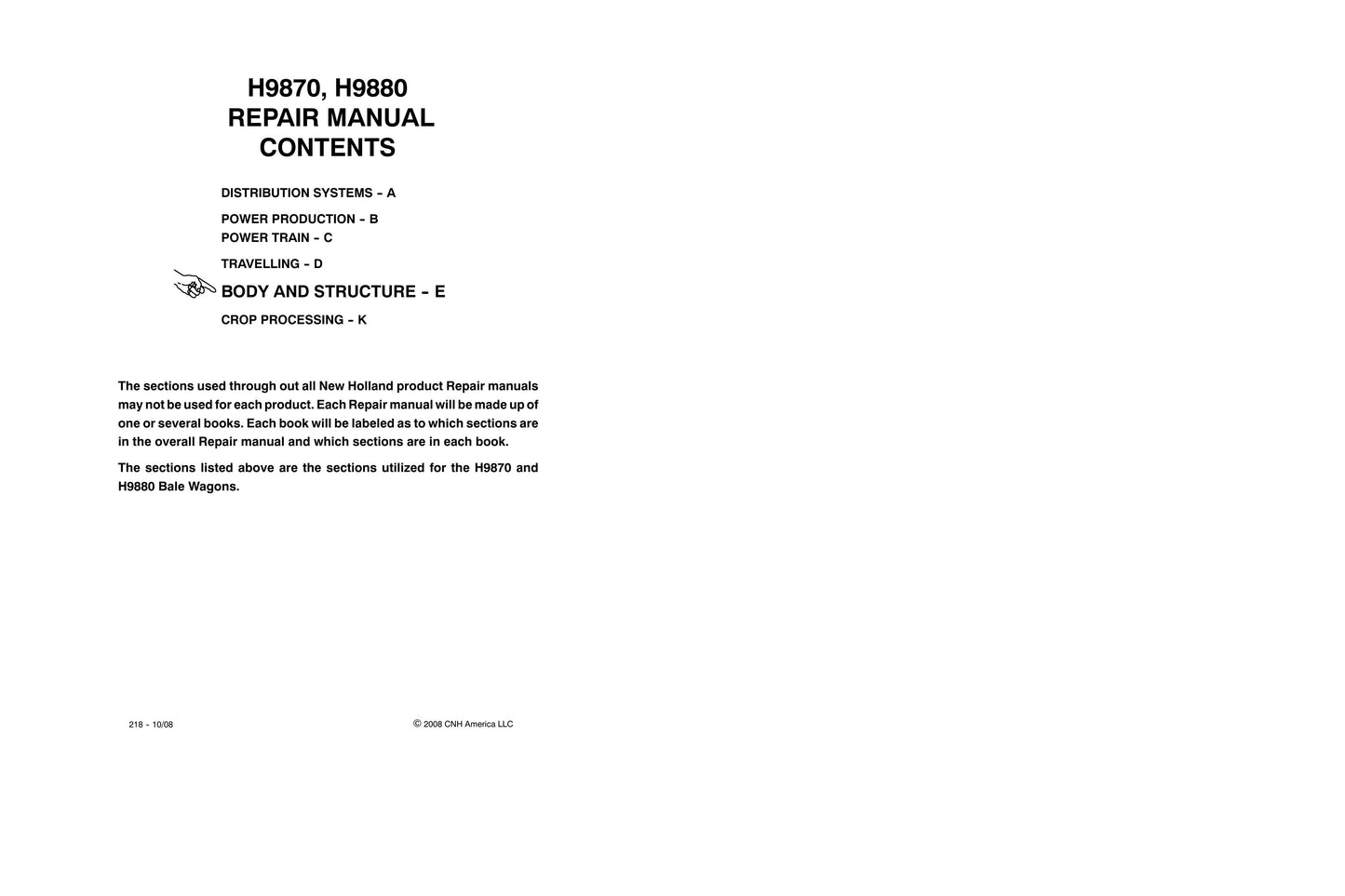 New Holland H9870 H9880 Bale Wagon Factory Workshop Repair Manual 84175490