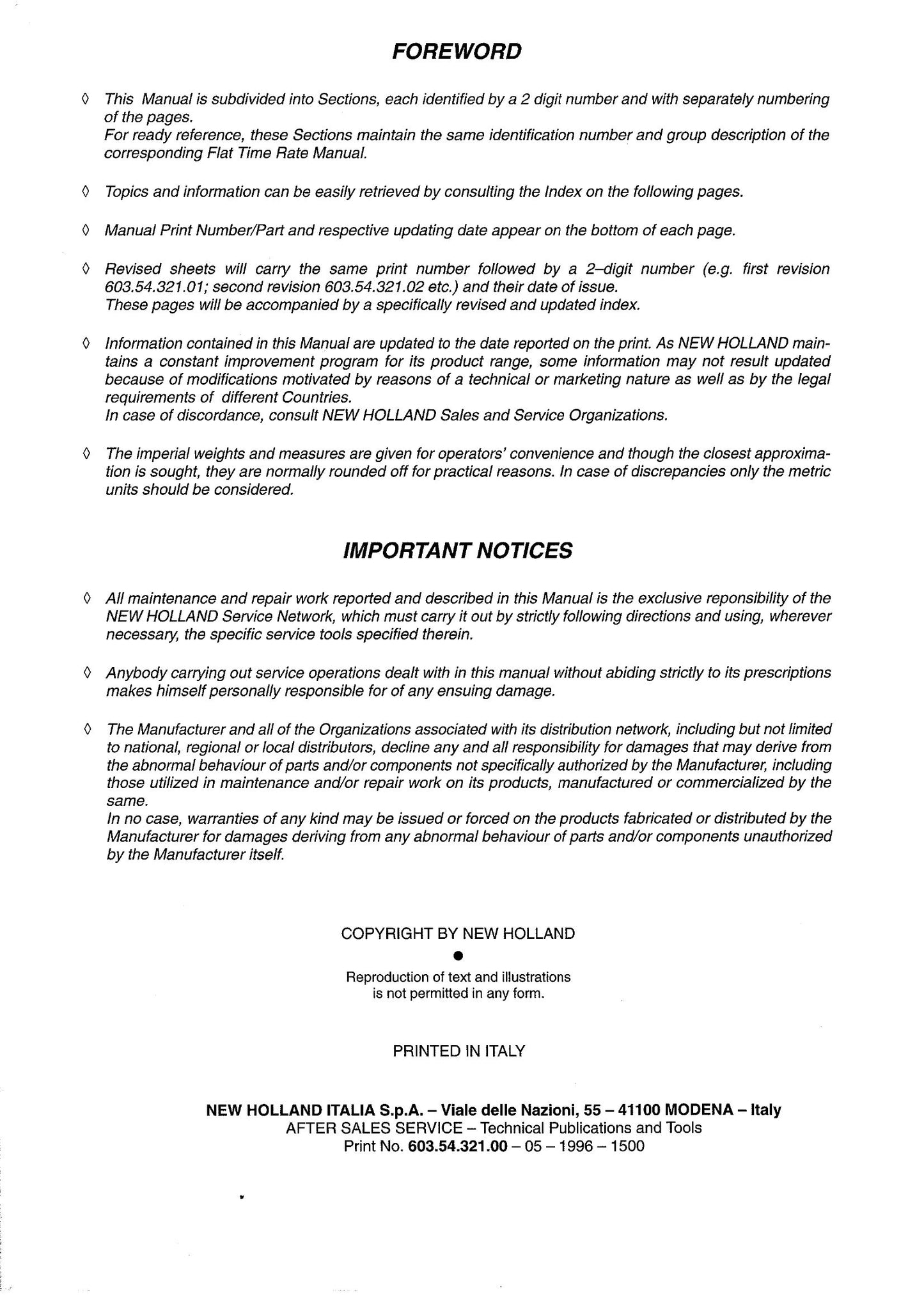 New Holland Tractor Factory Workshop Repair Manual 603.54.321.00