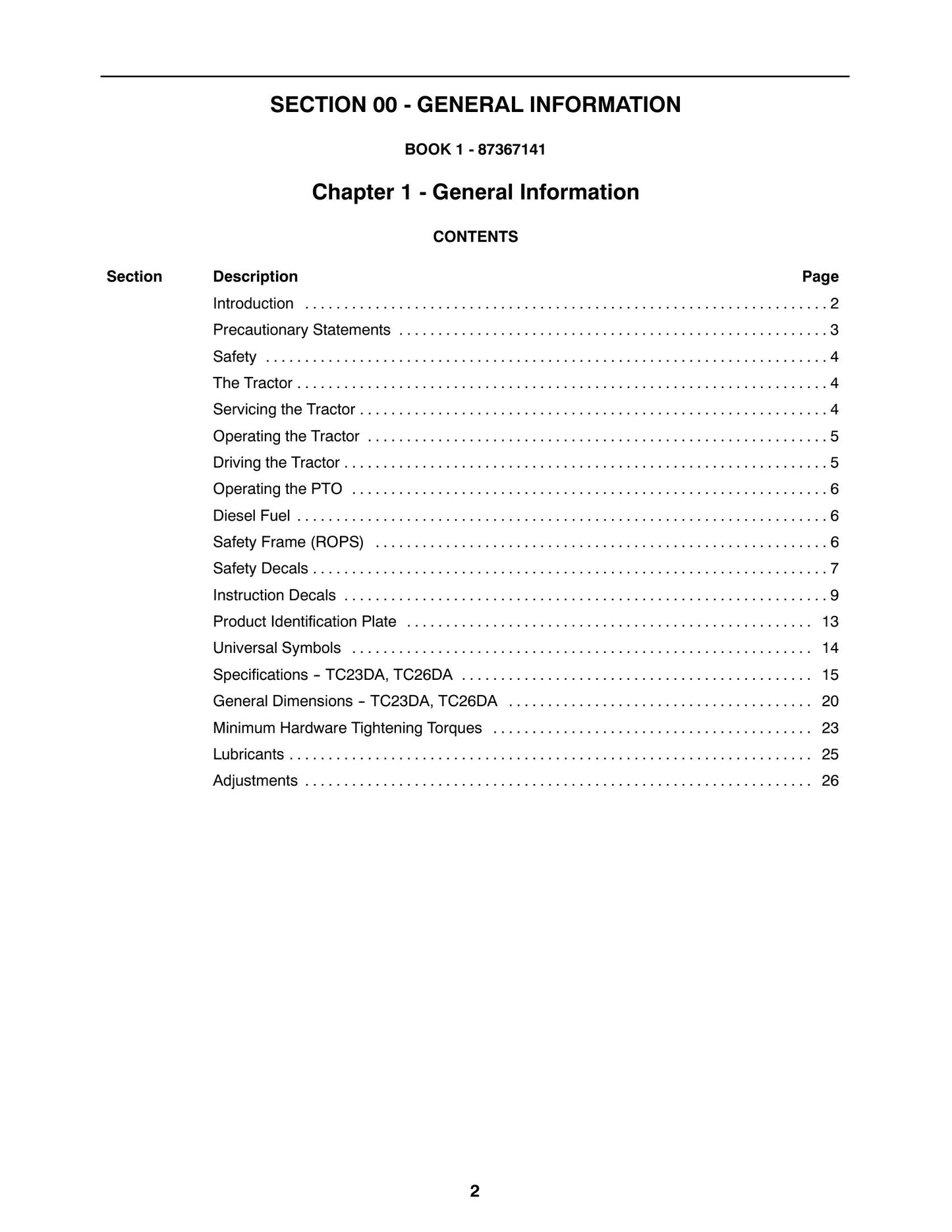 New Holland TC23DA TC26DA Tractor Factory Workshop Repair Manual 87367145