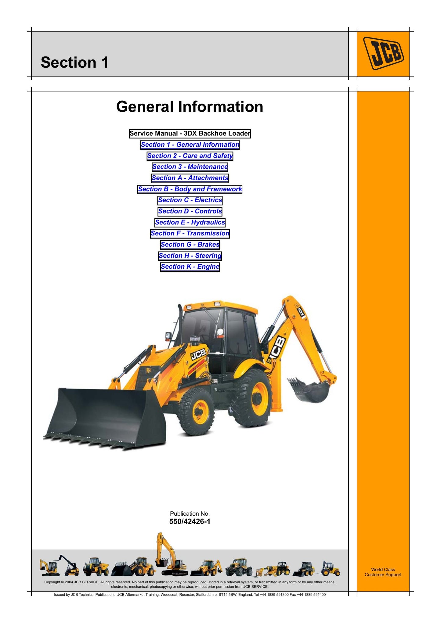JCB 3DX Backhoe Loader Factory Workshop Service Manual 550/42426