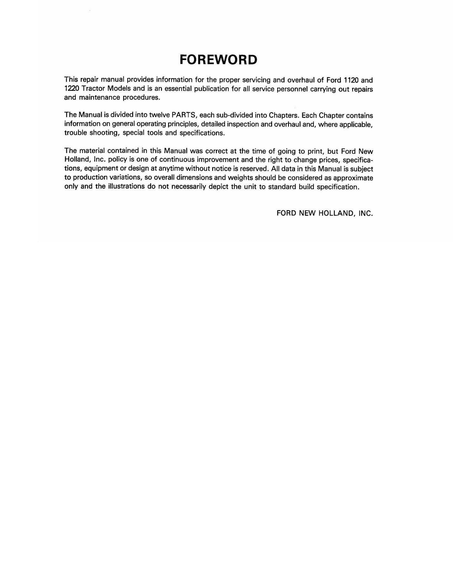 NEW HOLLAND 1120 1220 Tractor Factory Workshop Repair Manual