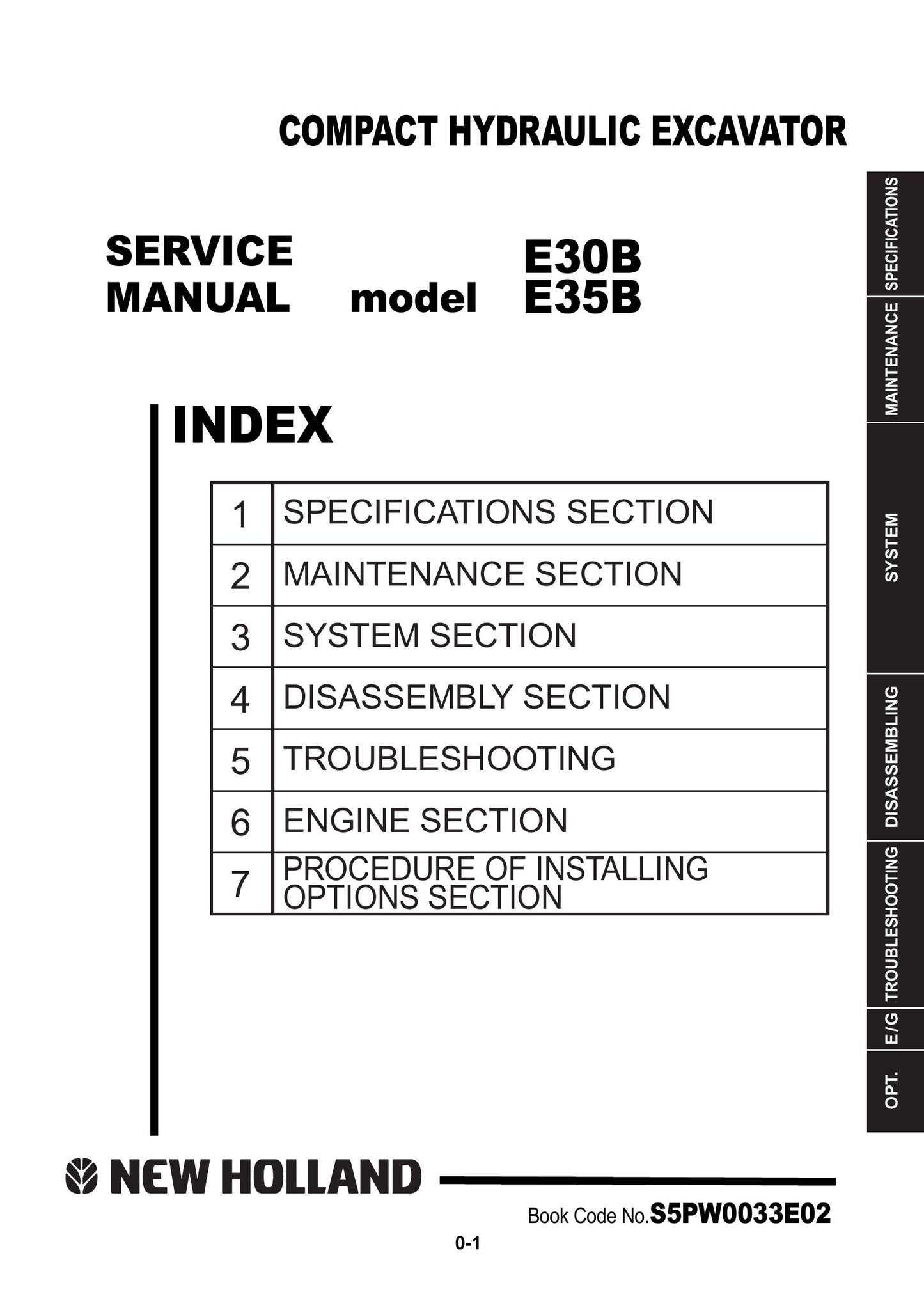 New Holland E30B E35B Compact Hydraulic Excavator Factory Workshop Service Manual S5PW0033E02