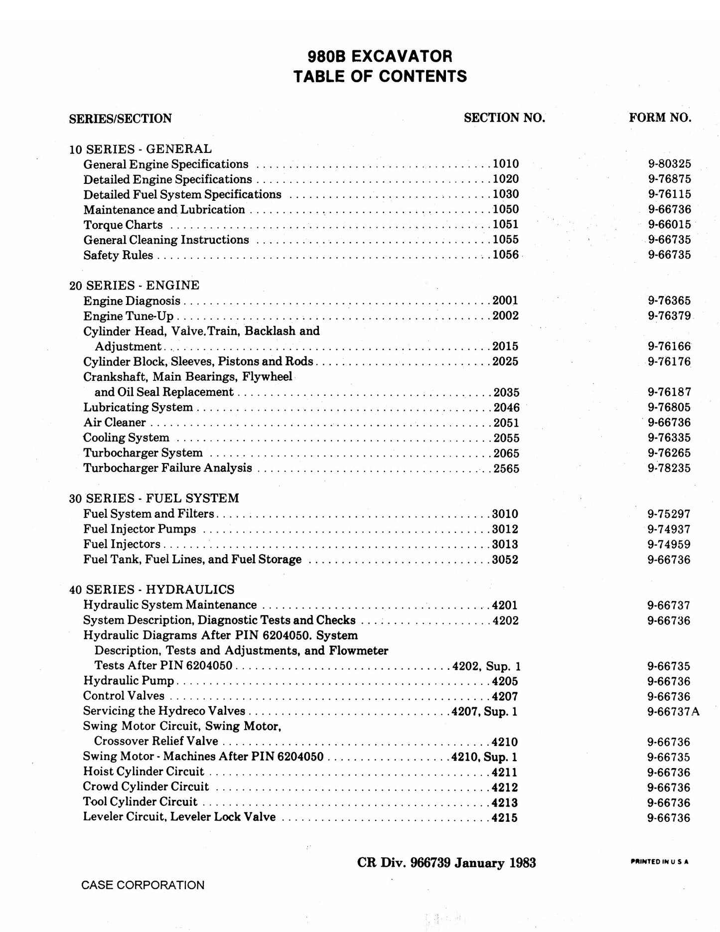 CASE 980B Excavator Factory Workshop Service Manual 9-66739