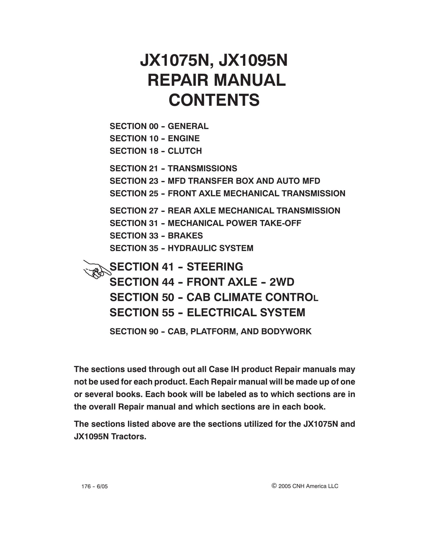CASE JX1075N JX1095N Tractor Factory Workshop Repair Manual 87352293