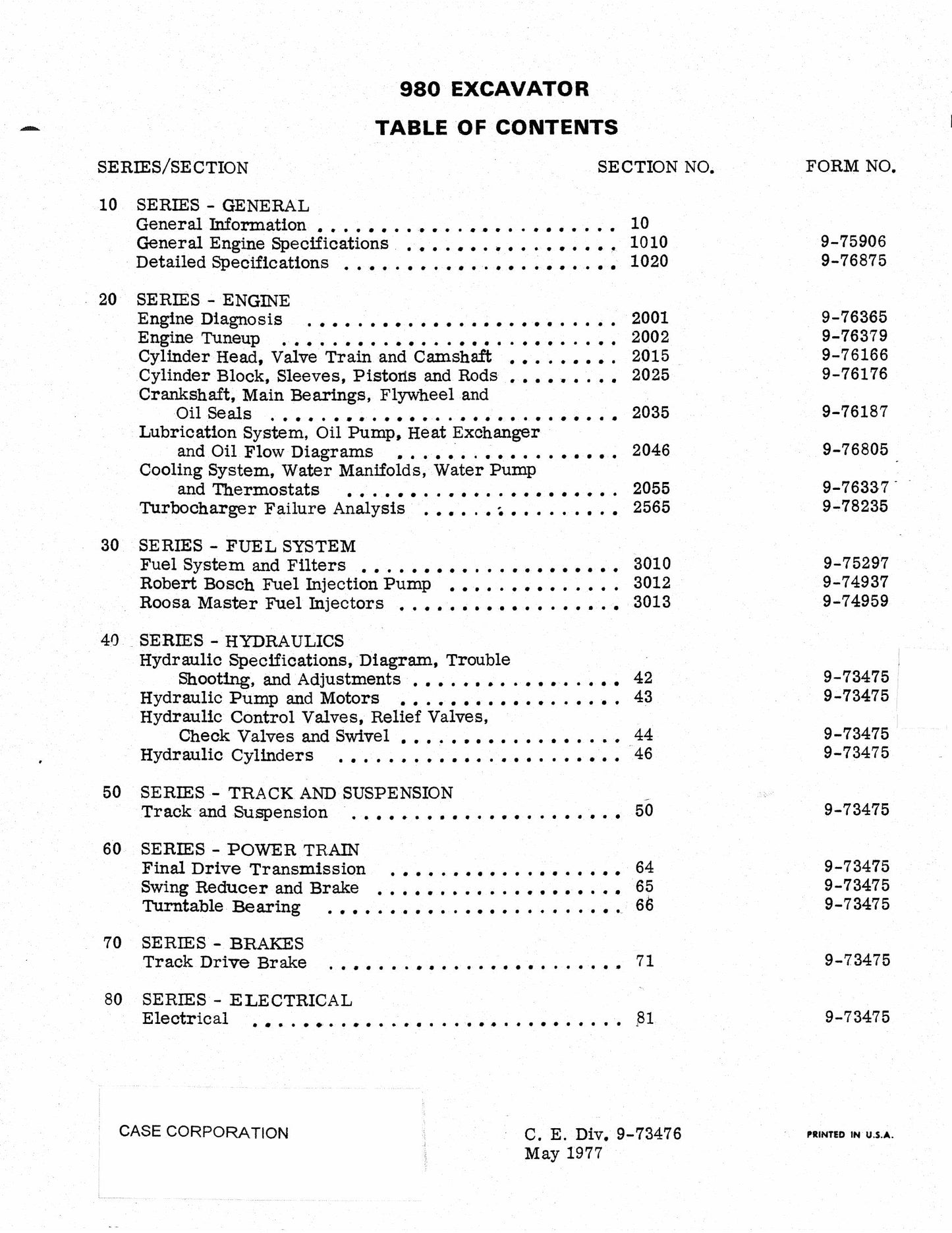 CASE 980 Crawler Excavator Factory Workshop Service Manual 9-73476