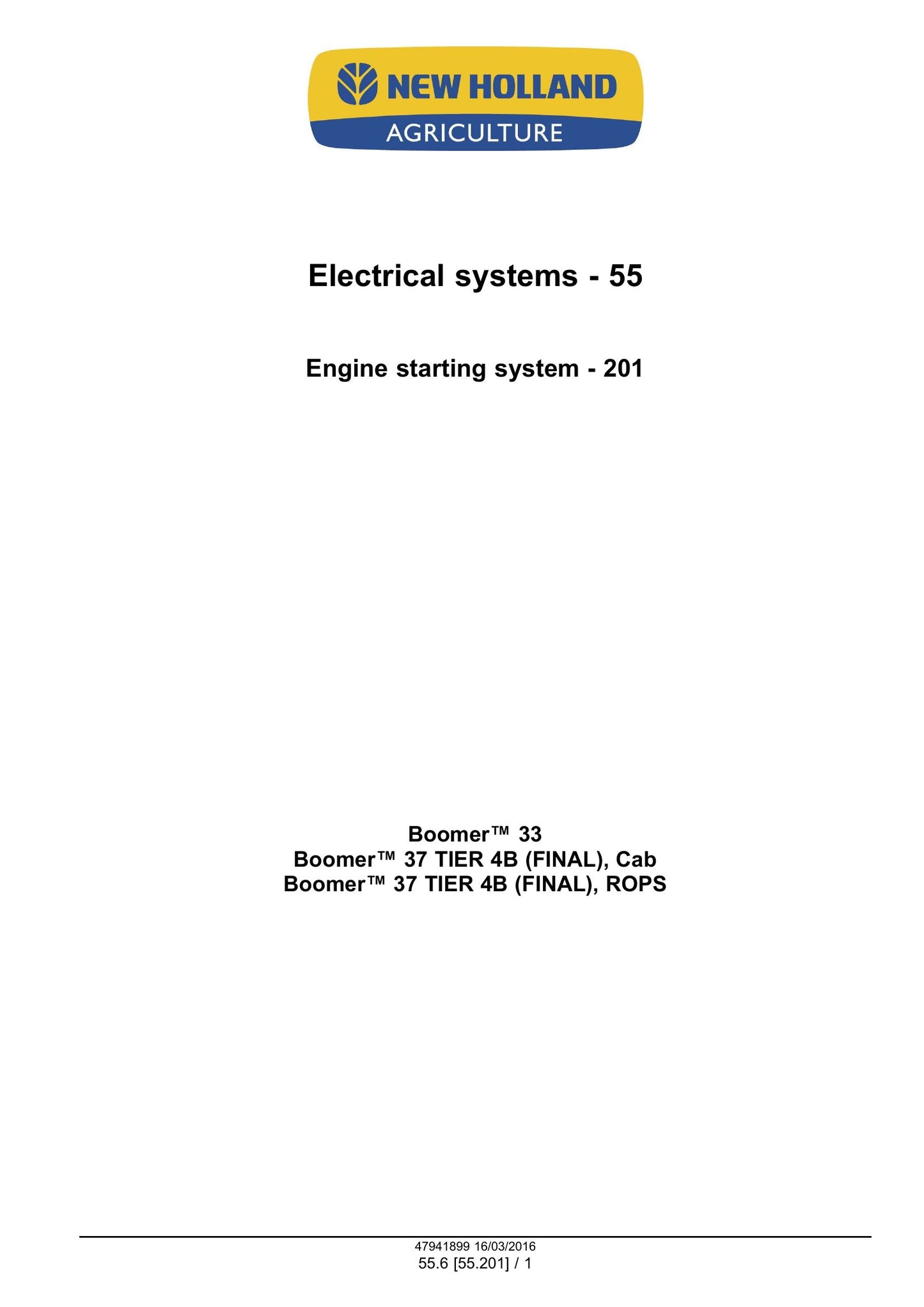 New Holland Boomer 33 Boomer 37 Compact Tractor Factory Workshop Service Manual 47998502