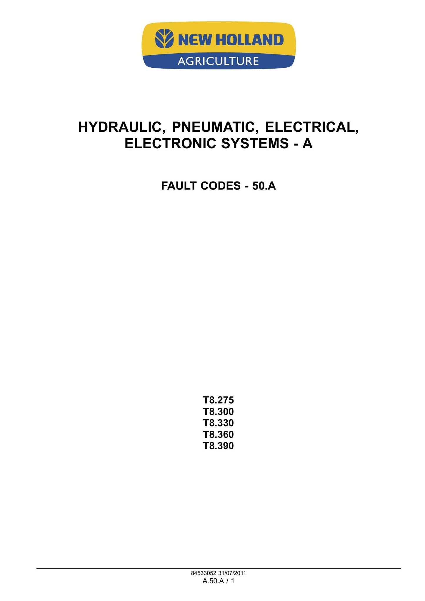 New Holland T8.275 T8.300 T8.330 T8.360 T8.390 Tractor Factory Workshop Service Manual 84533052