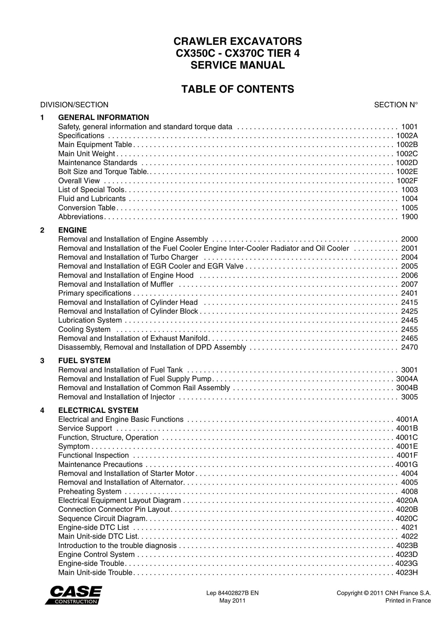 CASE CX350C CX370C Crawler Excavator Factory Workshop Service Manual 84402827B