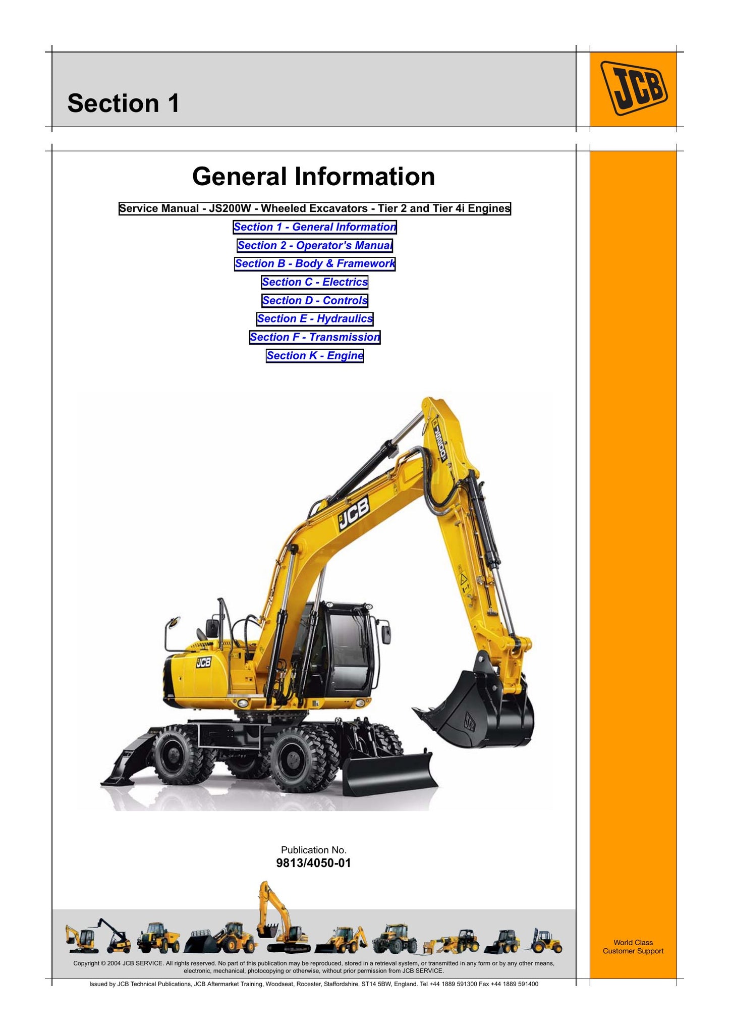 JCB JS200W Wheeled Excavator Factory Workshop Service Manual 9813/4050-01