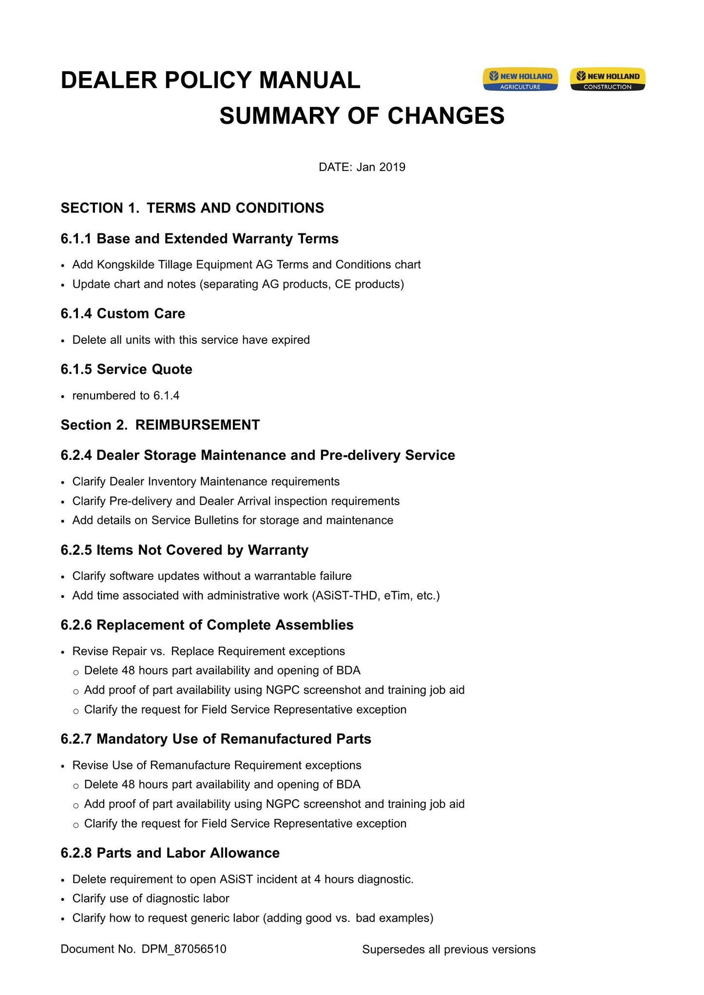 New Holland T9 Tractor Dealer Policy Manual DPM_87056510