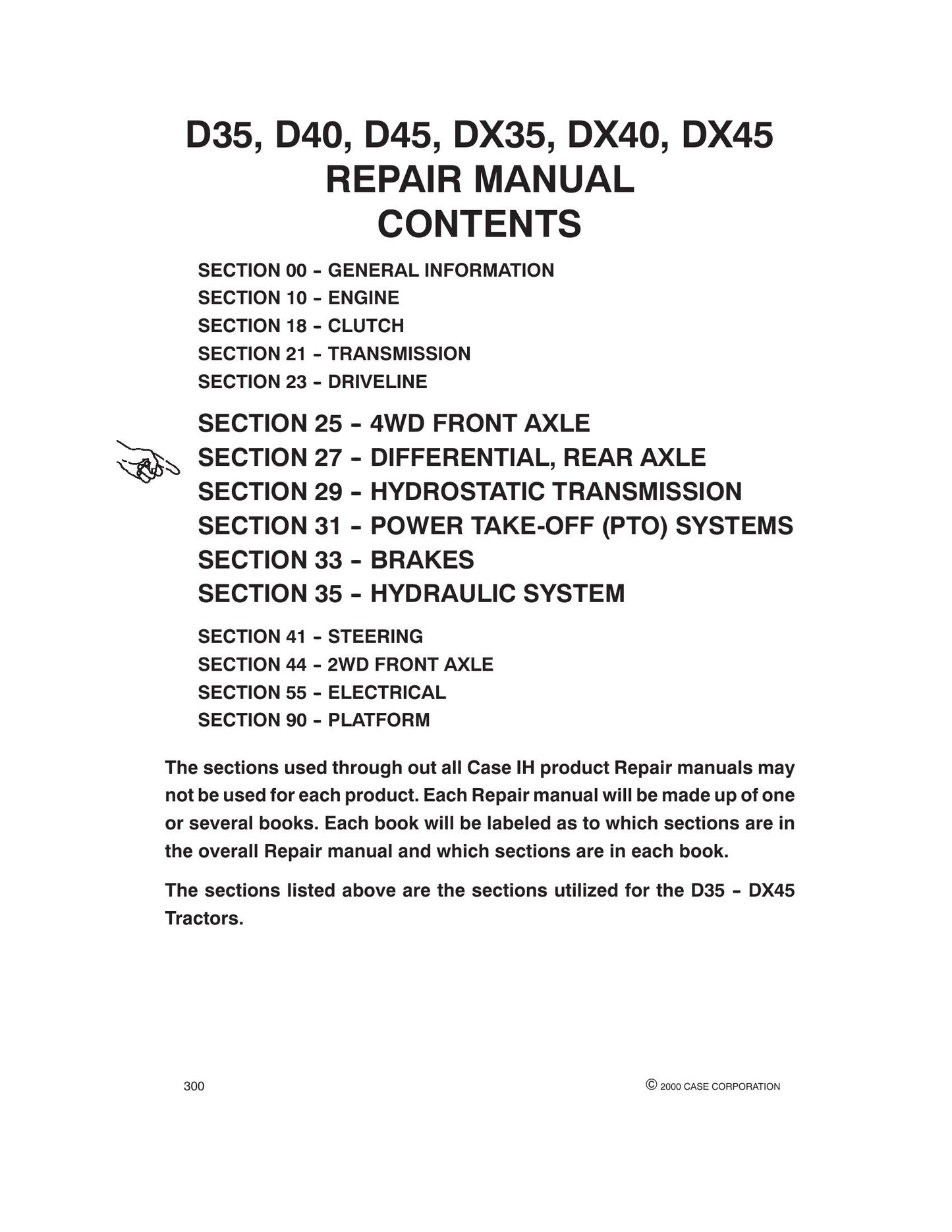 CASE IH D35 D40 D45 DX35 DX40 DX45 Tractor Factory Workshop Repair Manual 86620536