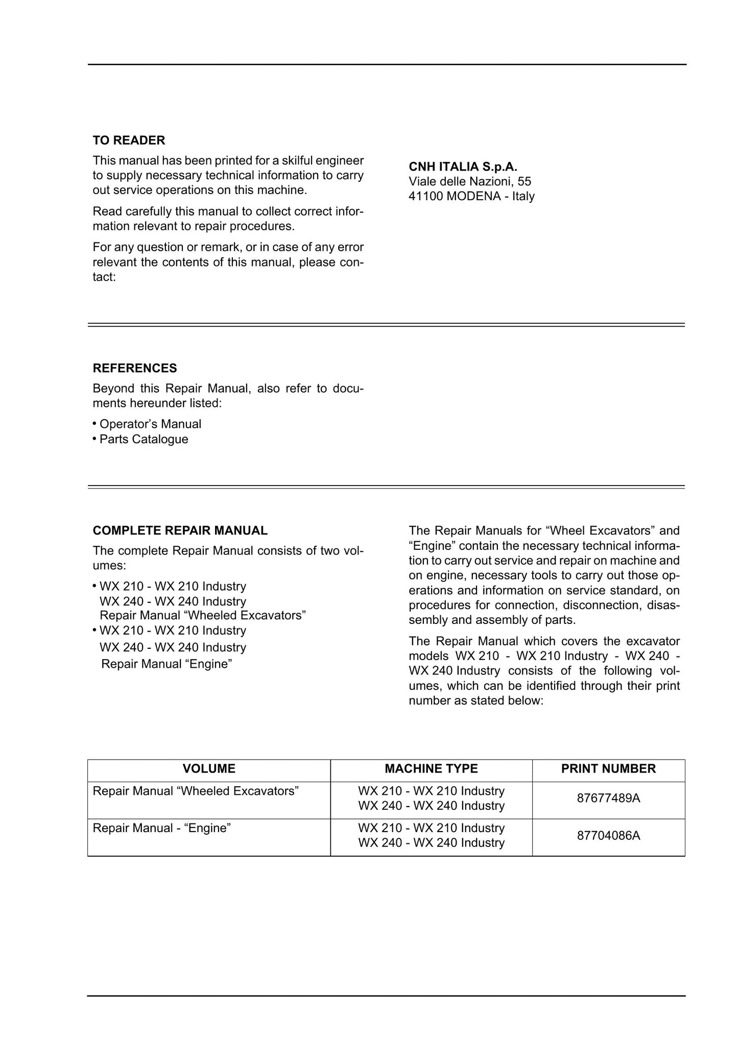 CASE WX210 WX240 WX210 Industry WX240 Industry Wheeled Excavator Factory Workshop Service Manual 87677489A