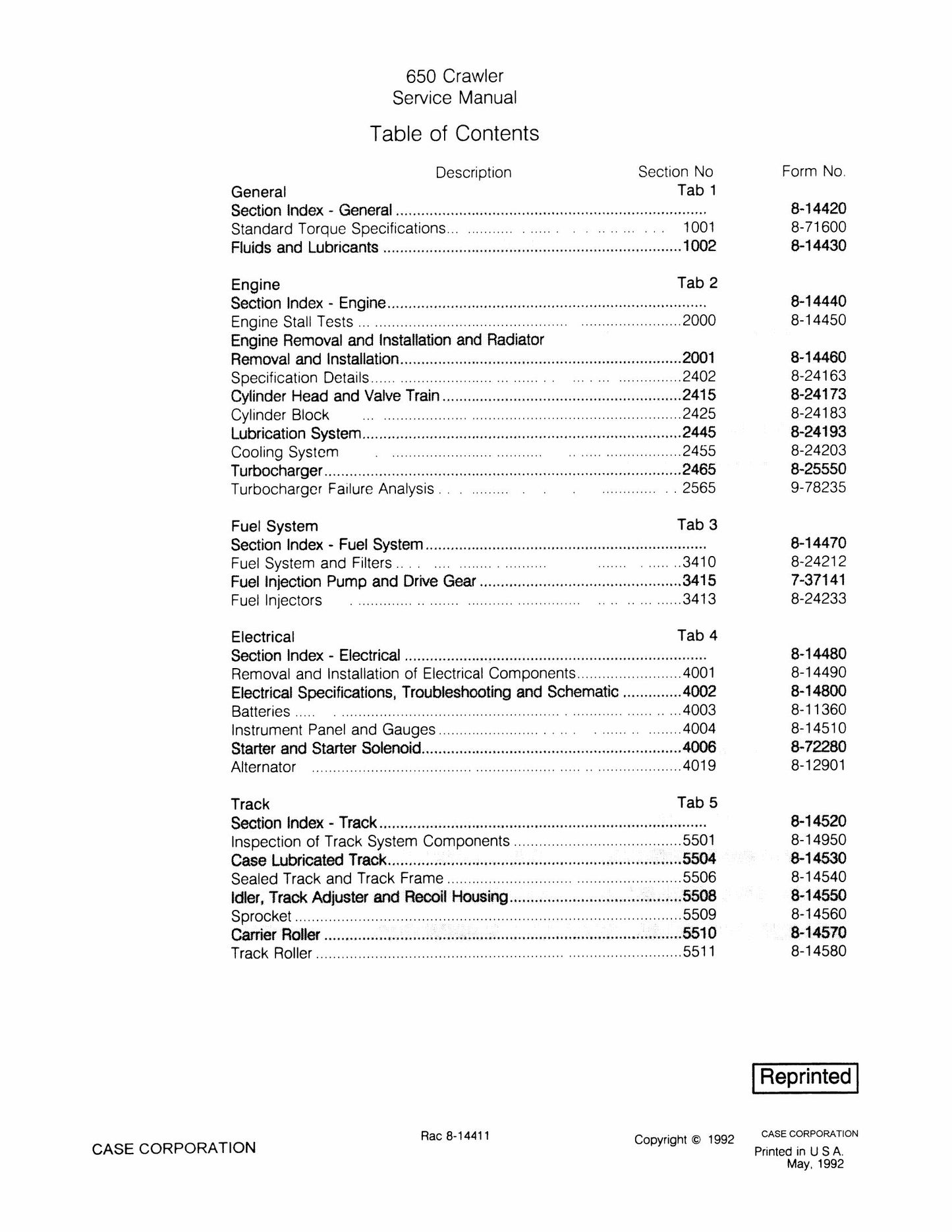 CASE 650 Crawler Factory Workshop Service Manual 8-11261