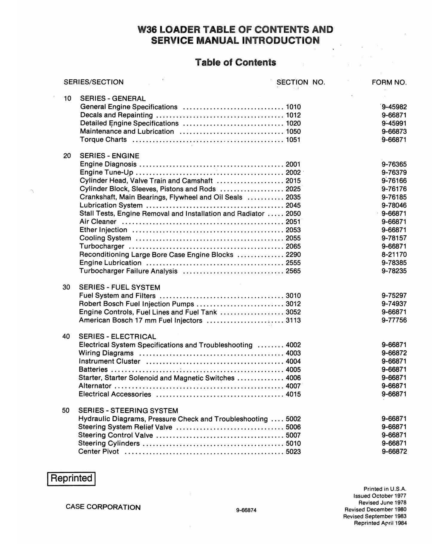 CASE W36 Wheel Loader Factory Workshop Service Manual 9-66874