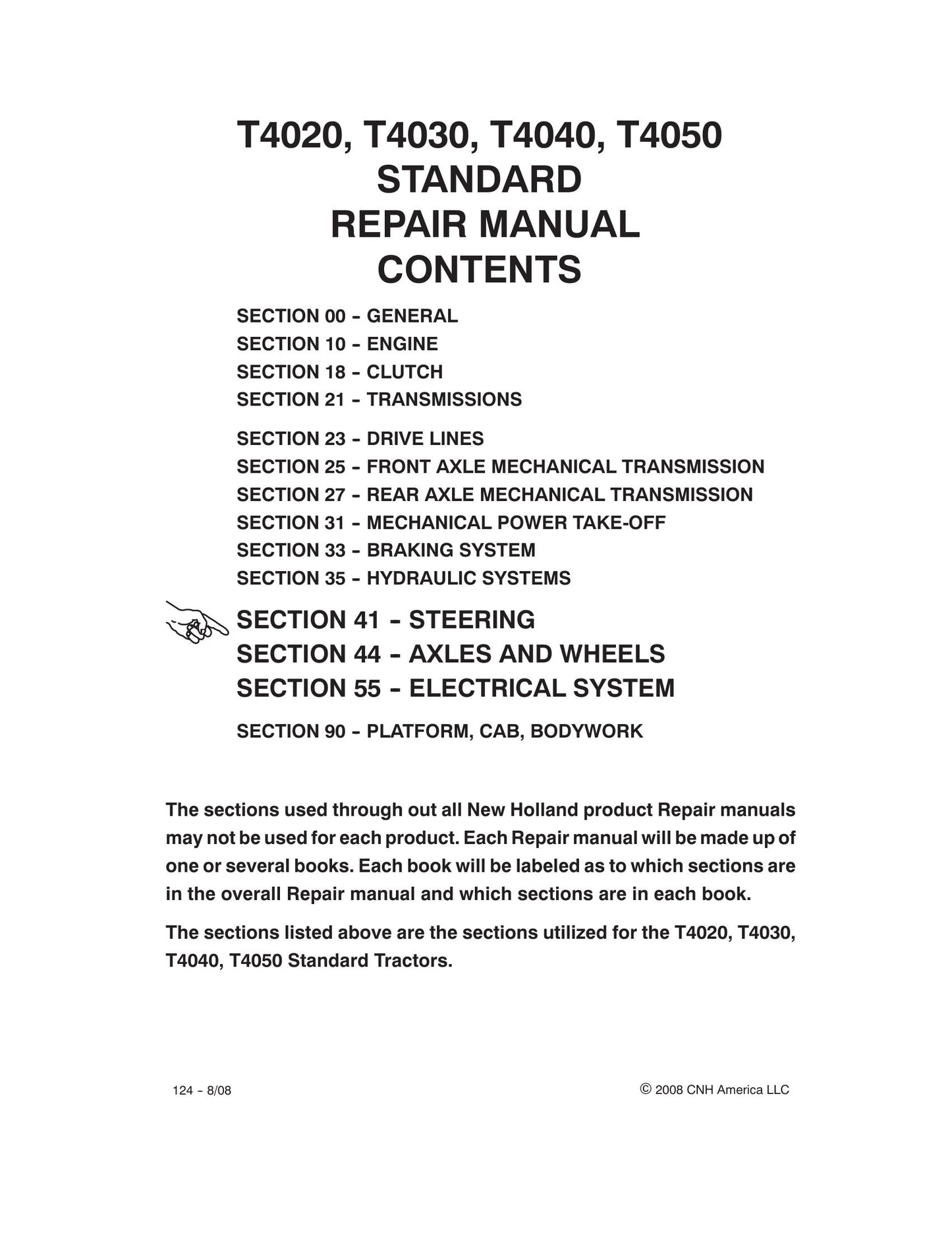 NEW HOLLAND T4020 T4030 T4040 T4050 Tractor Factory Workshop Repair Manual 87758544