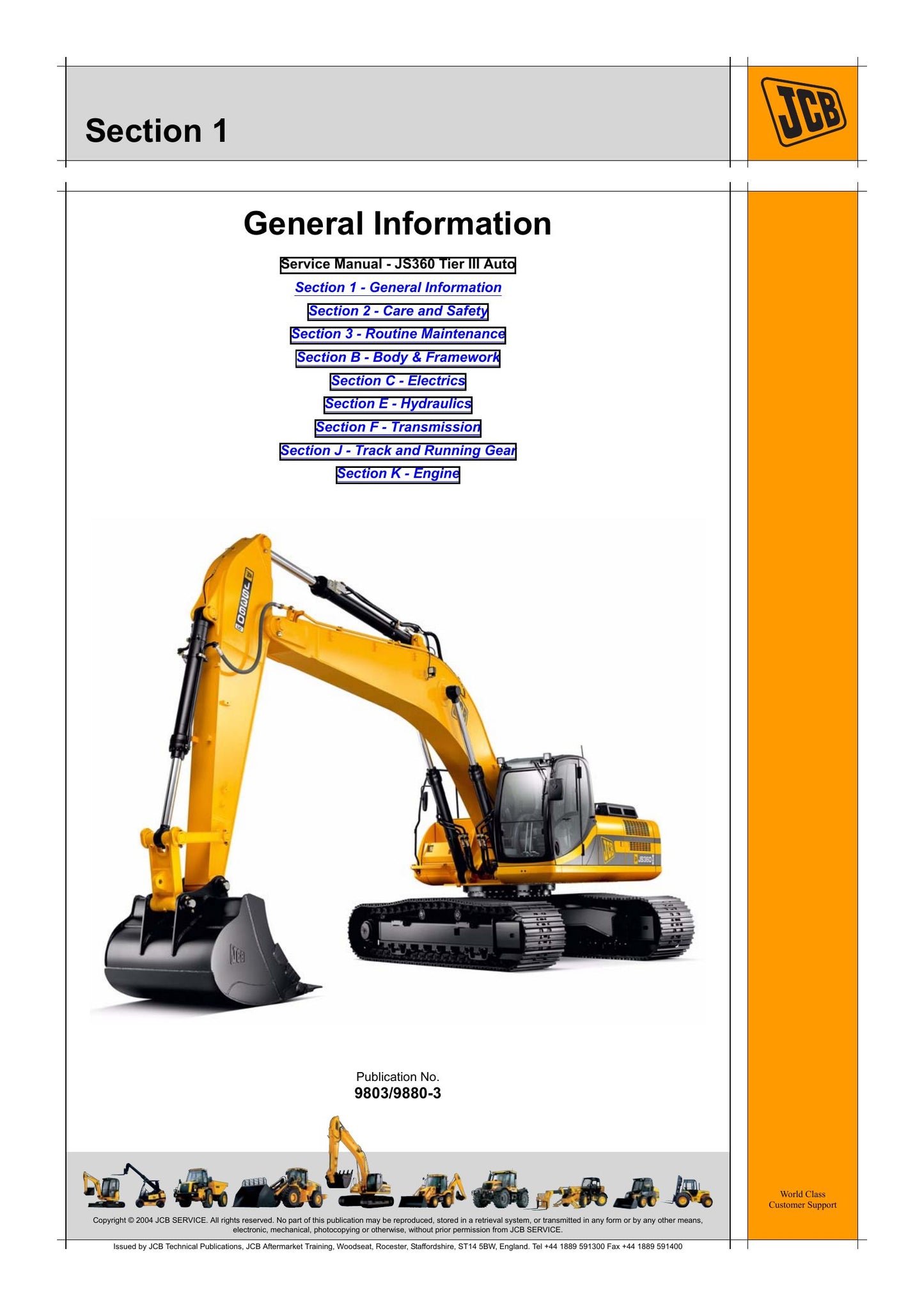 JCB JS360 Tier III Auto Crawler Excavator Factory Workshop Service Manual 9803/9880-