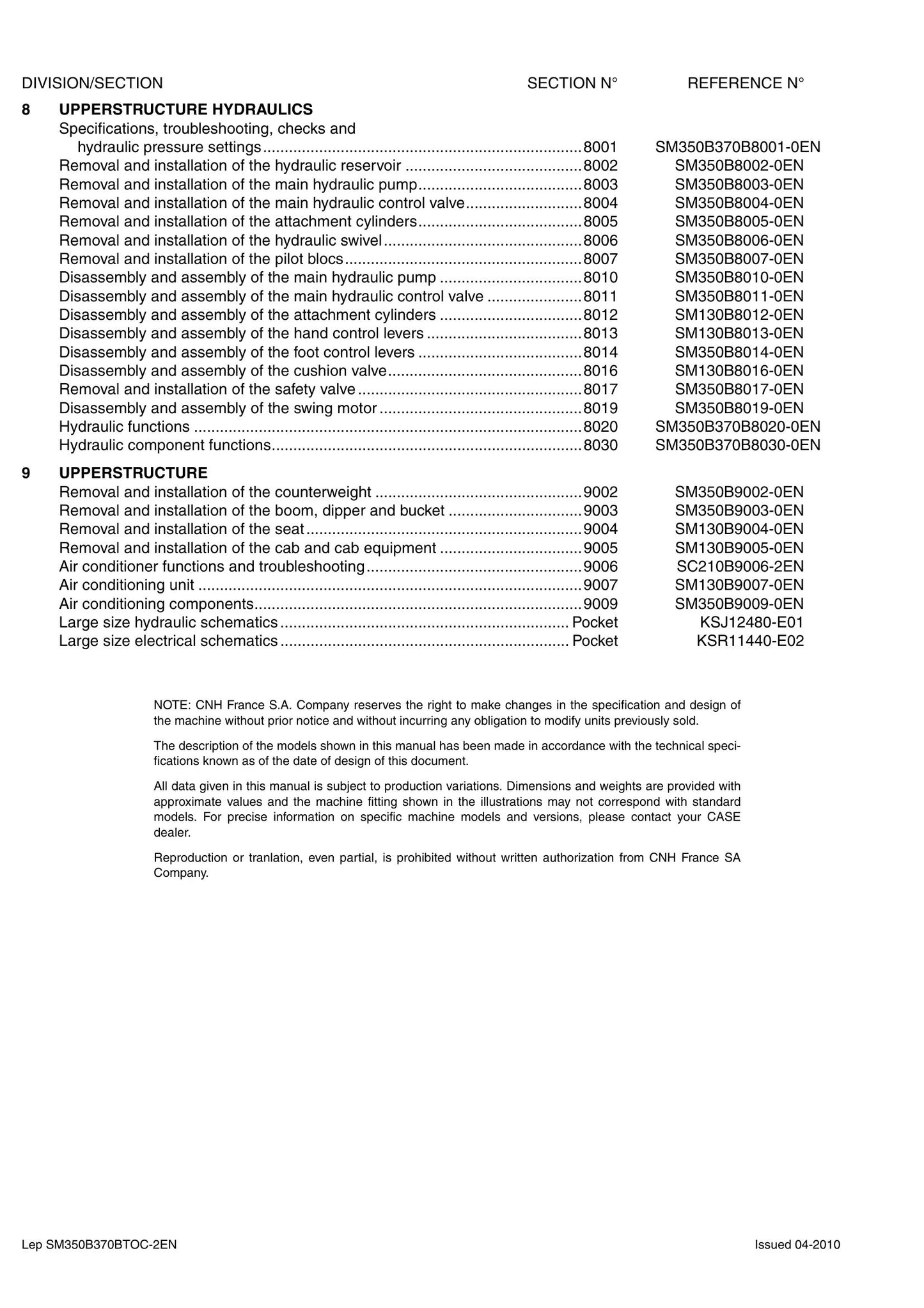 CASE CX350B CX370B Crawler Excavator Factory Workshop Service Manual 84124929C