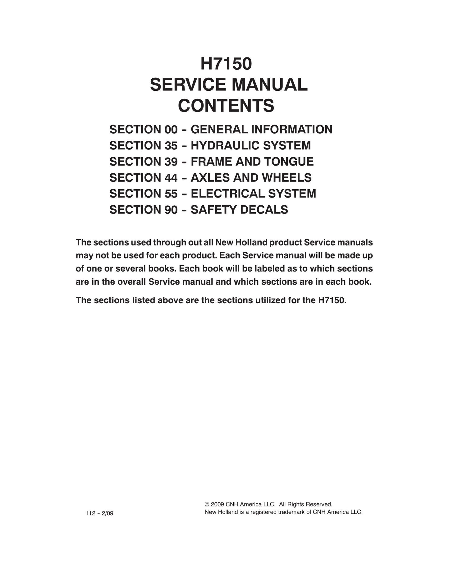 New Holland H7150 Mower-Conditioner Factory Workshop Service Manual 84207375