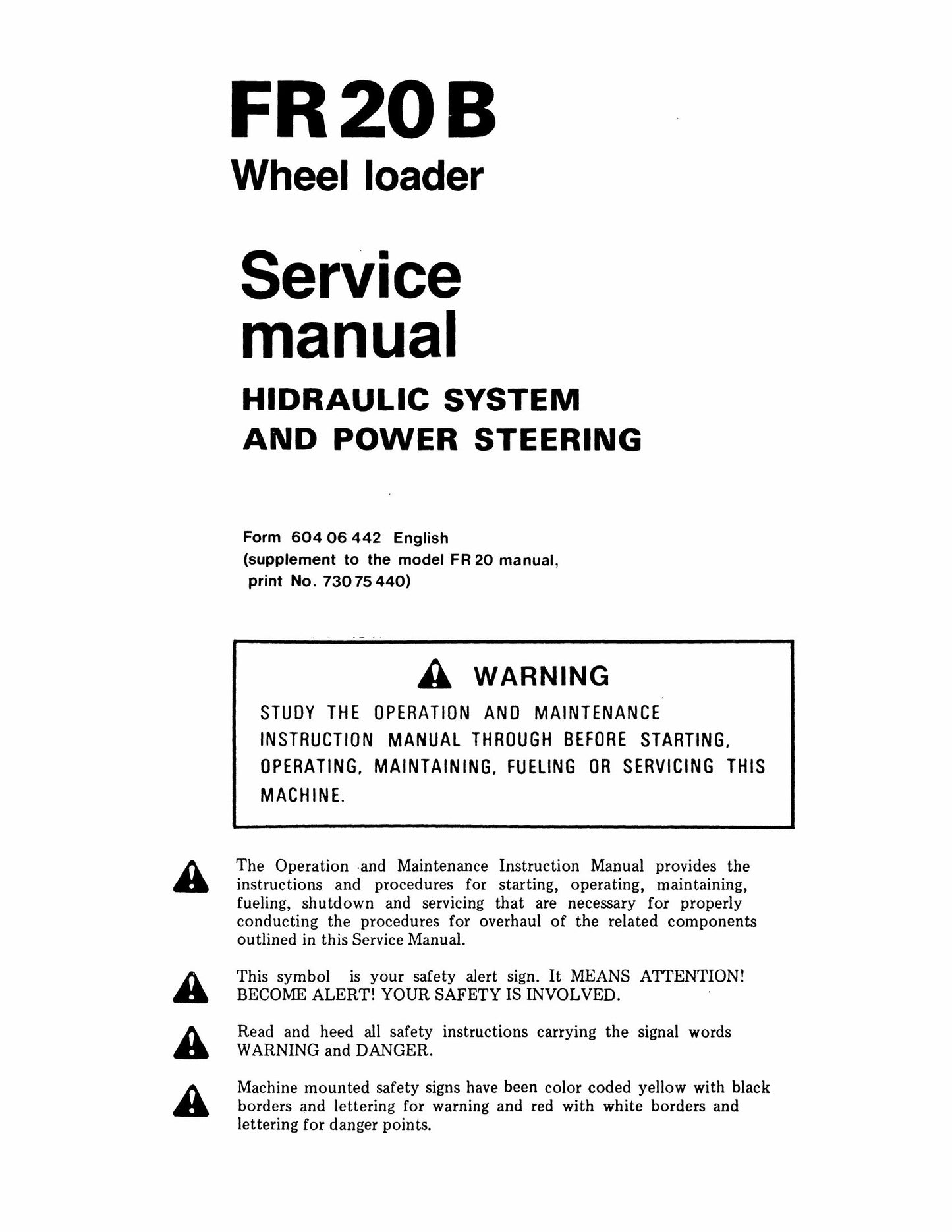 FIATALLIS FR20B Wheel Loader Factory Workshop Service Manual 60406442