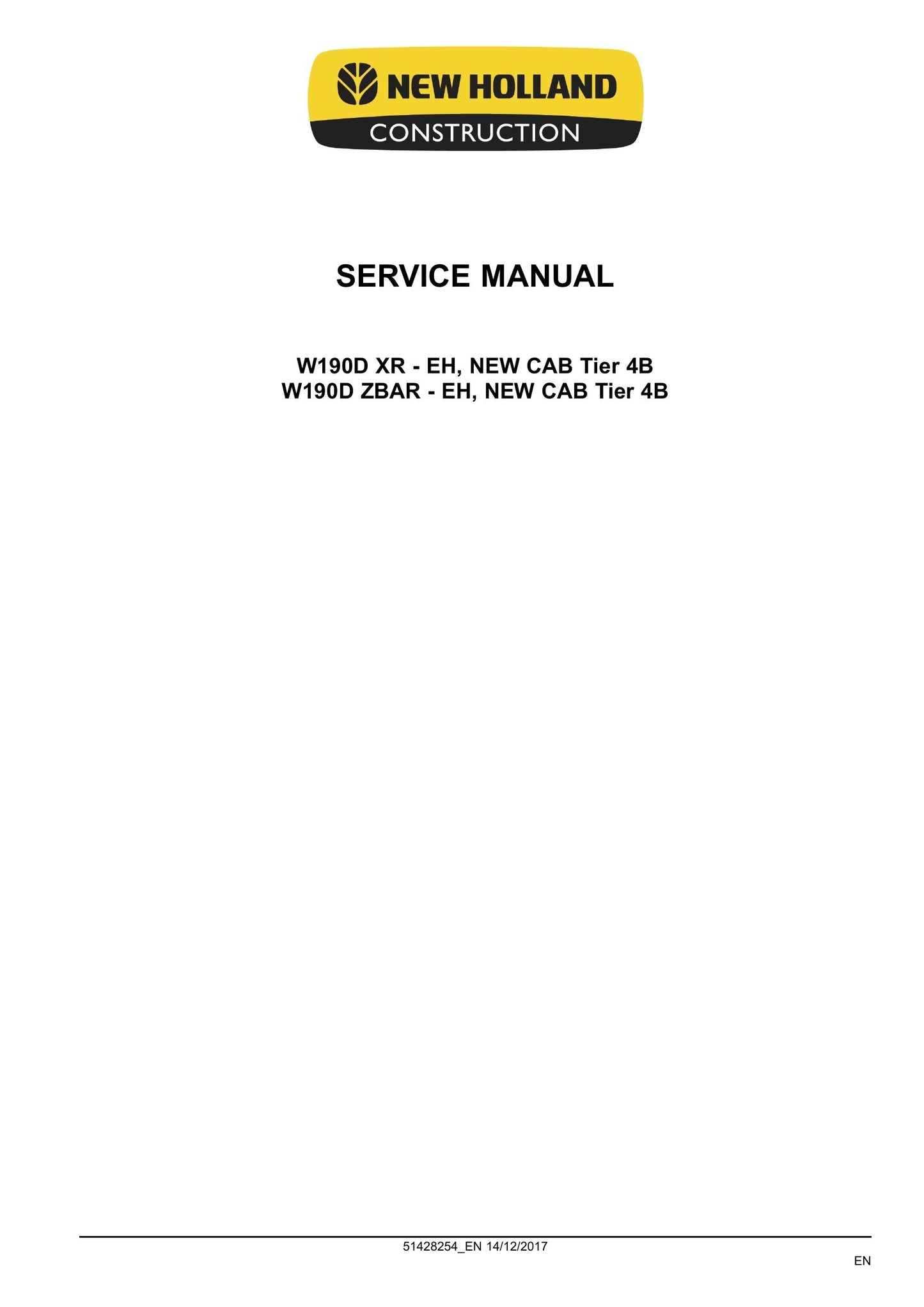NEW HOLLAND W190D Wheel Loader Factory Workshop Service Manual 51428254