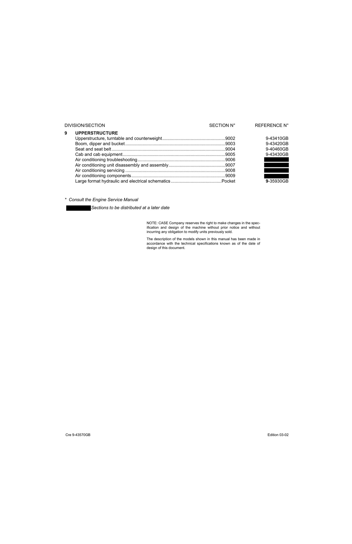 CASE CX330 CX350 Crawler Excavator Factory Workshop Service Manual 9-43570GB