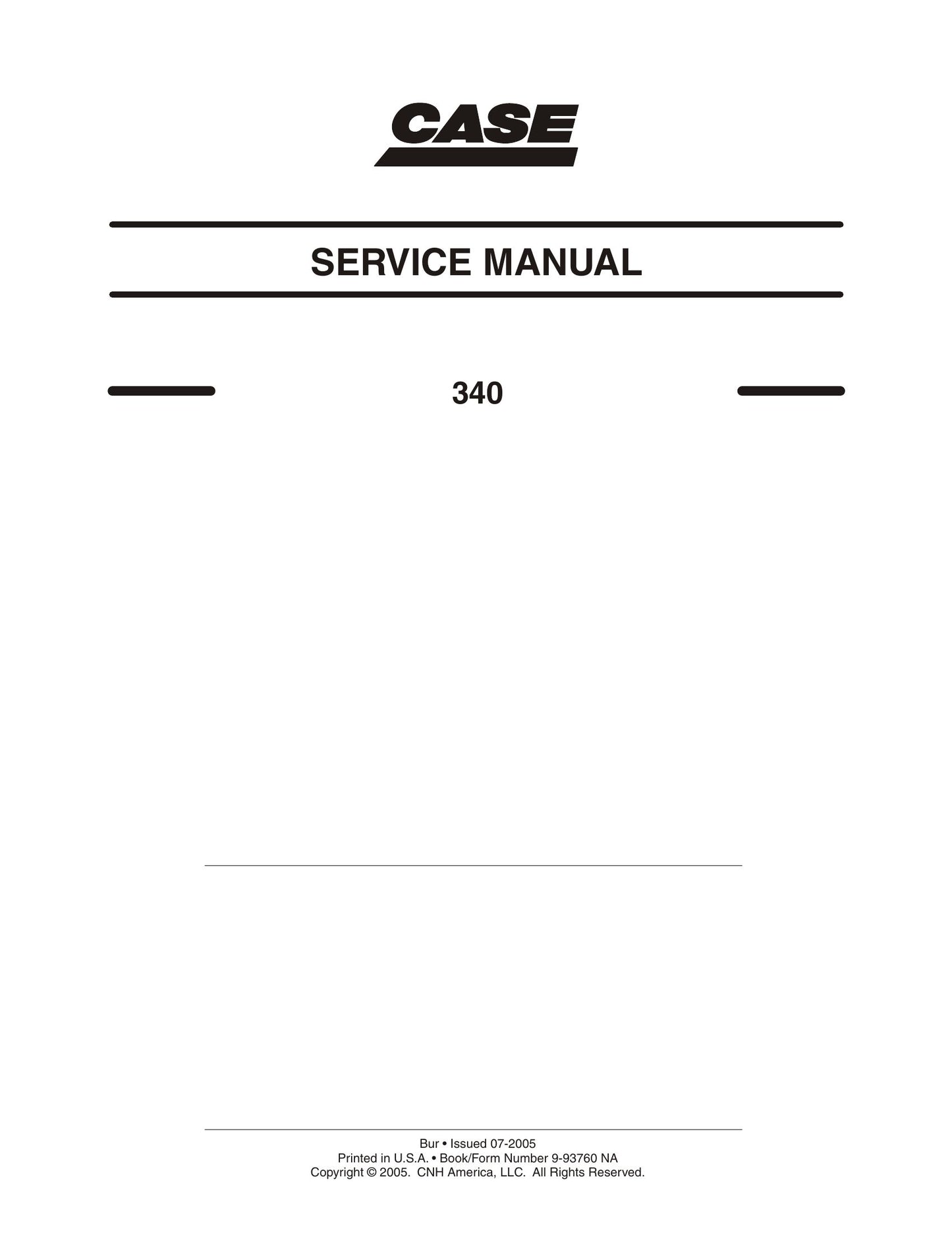 CASE 340 Articulated Truck Factory Workshop Service Manual 9-93760 NA
