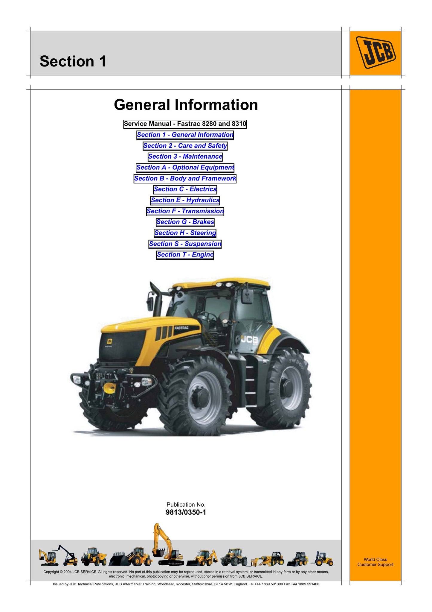 JCB 8280 8310 Tractor Factory Workshop Service Manual 9813/0350-1