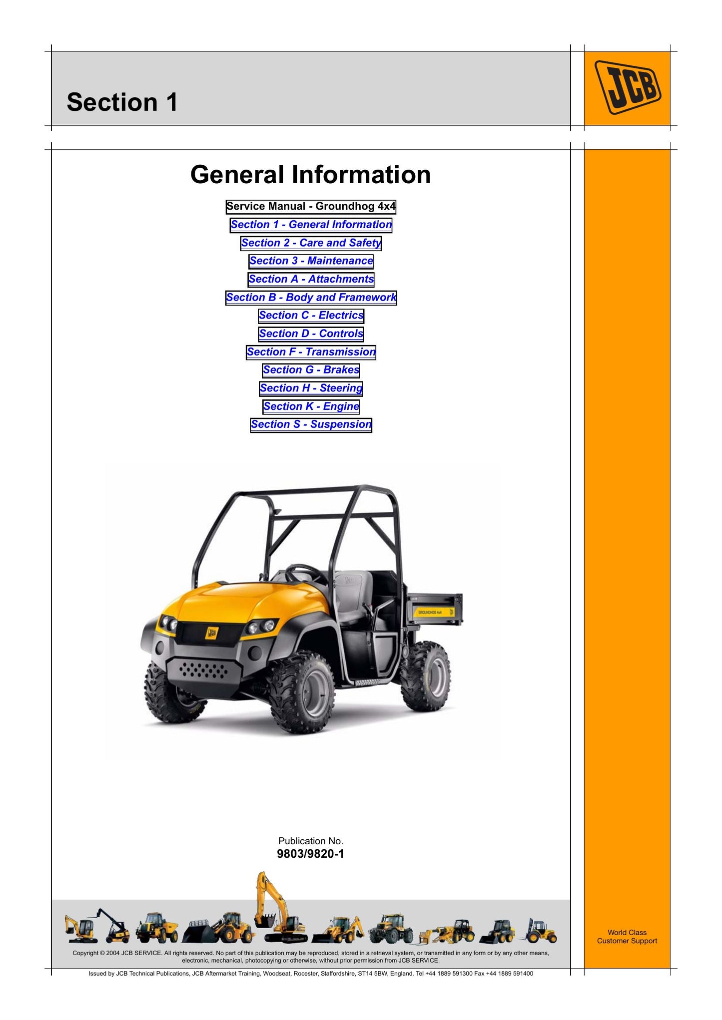 JCB Groundhog 4x4 Utility Vehicle Factory Workshop Service Manual 9803/9820-1