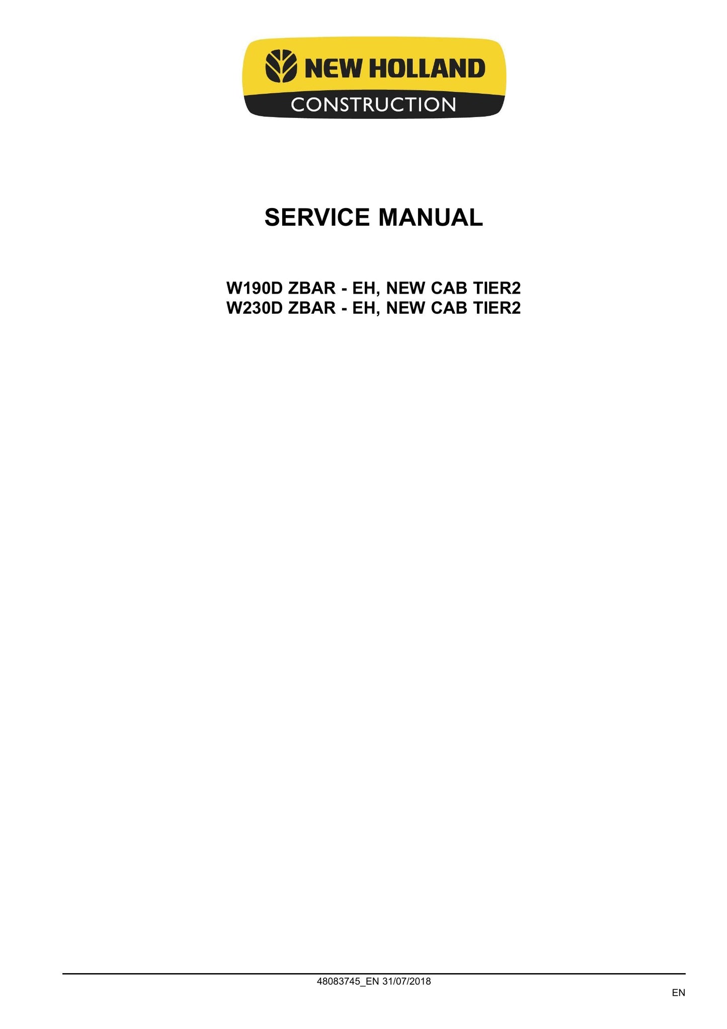 New Holland W190D W230D Wheel Loader Factory Workshop Service Manual 48083745