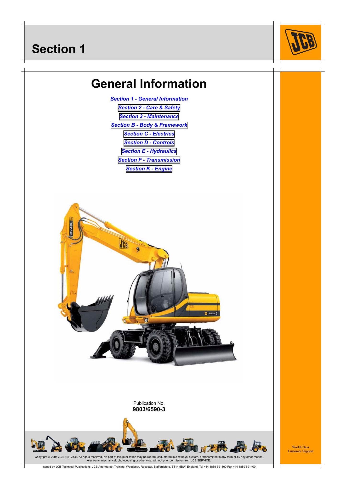 JCB JS130W JS145W JS160W JS175W Wheeled Excavator Factory Workshop Service Manual 9803/6590