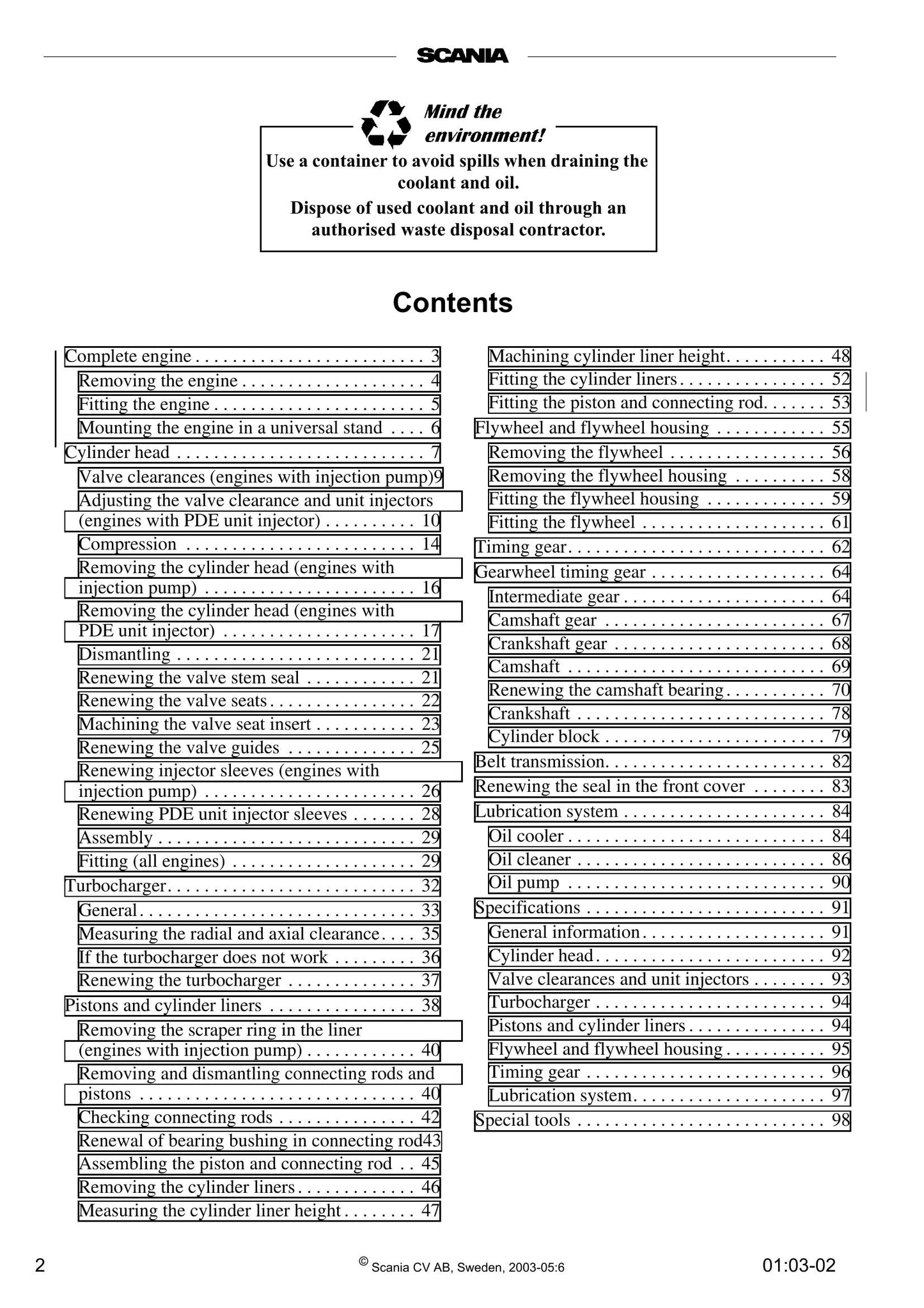 SCANIA Industrial and Marine Engine Work Description 9806-5150