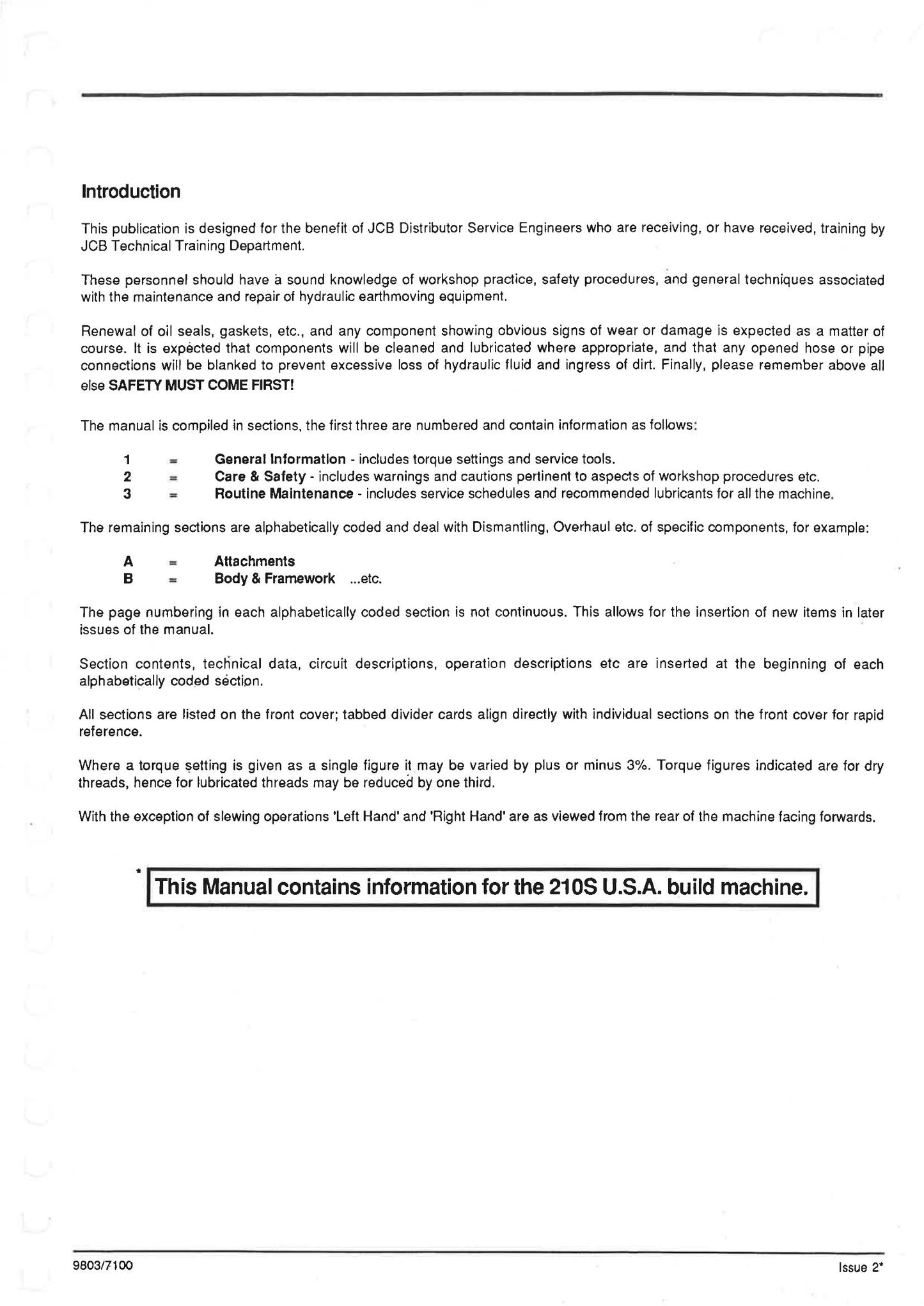 JCB 2CX Backhoe Loader Factory Workshop Service Manual 9803/7100