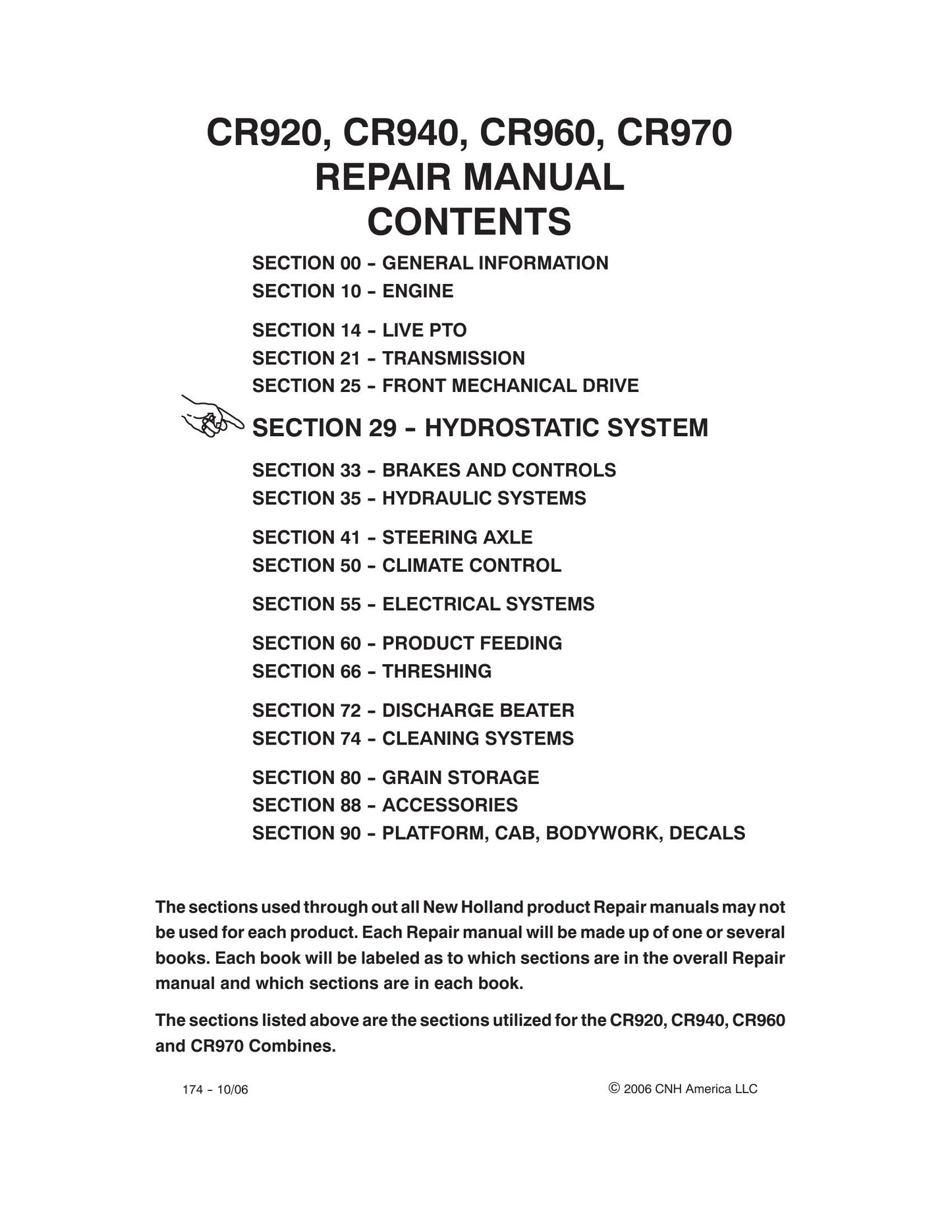 New Holland CR920 CR940 CR960 CR970 CR980 Combine Factory Workshop Repair Manual