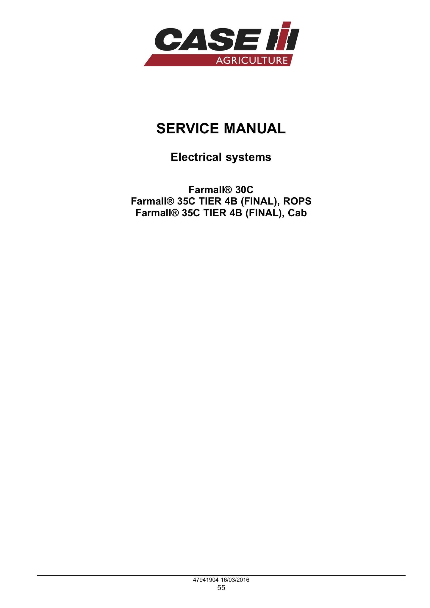 CASE Farmall 30C Farmall 35C Compact Tractor Factory Workshop Service Manual 47998526