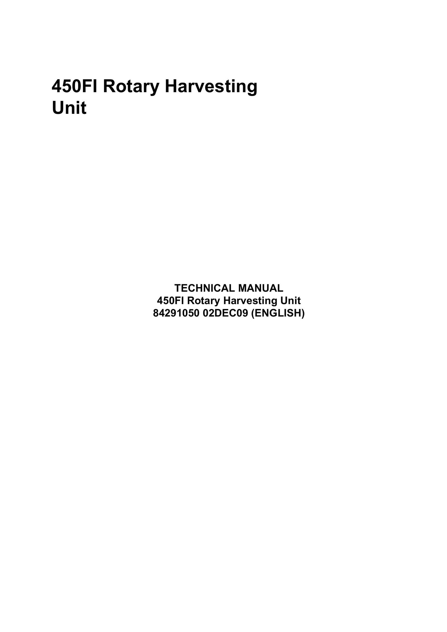 NEW HOLLAND 450FI Rotary Harvesting Header Factory Workshop Service Manual 84291050NA