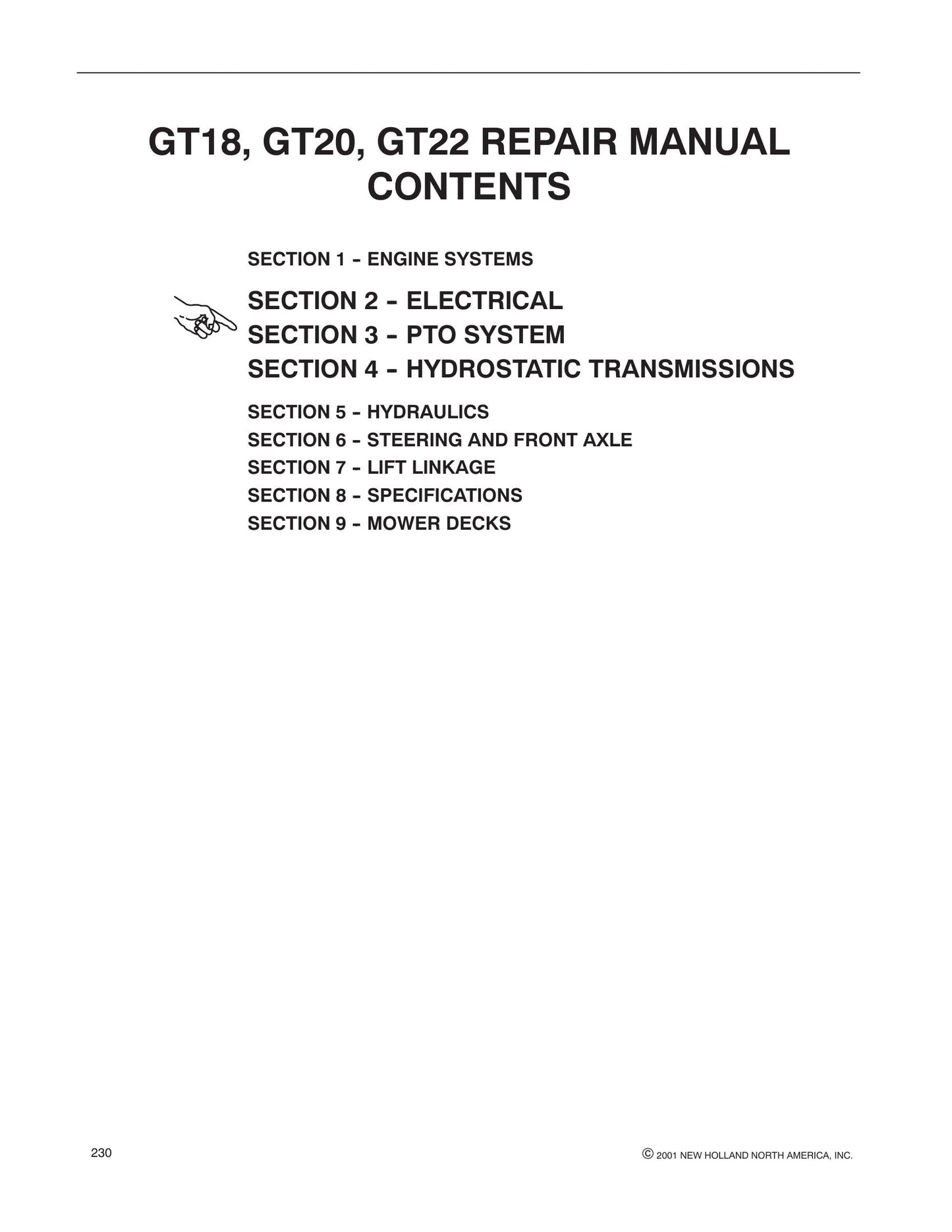 NEW HOLLAND GT18 GT20 GT22 Tractor Factory Workshop Repair Manual 86705719