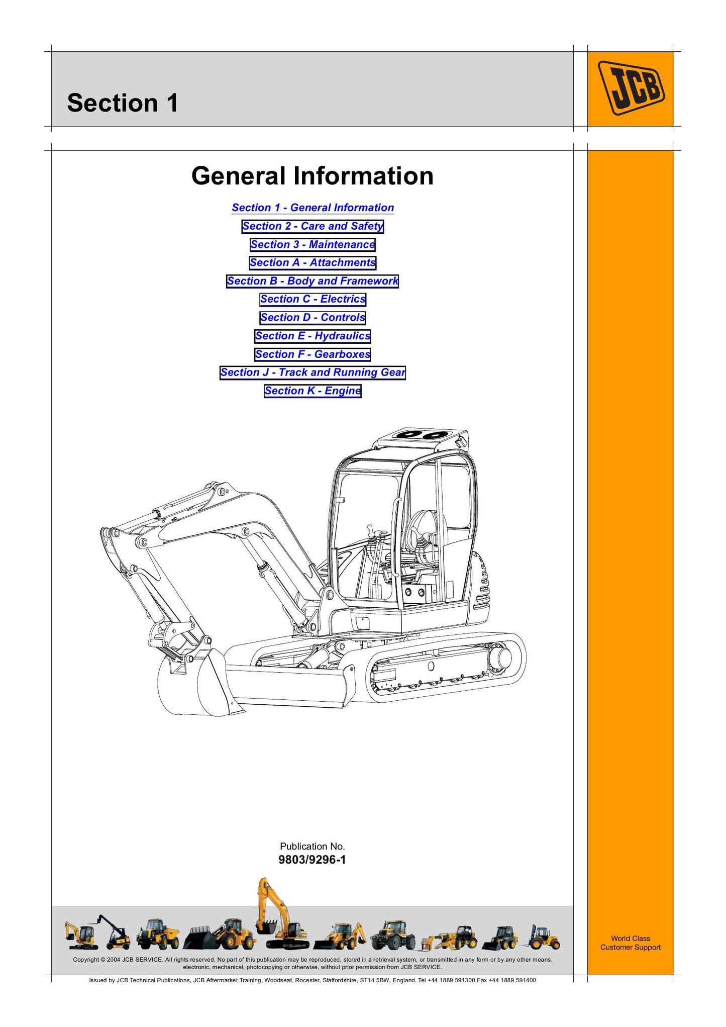 JCB 8056 Crawler Excavator Factory Workshop Service Manual 9803/9296-1