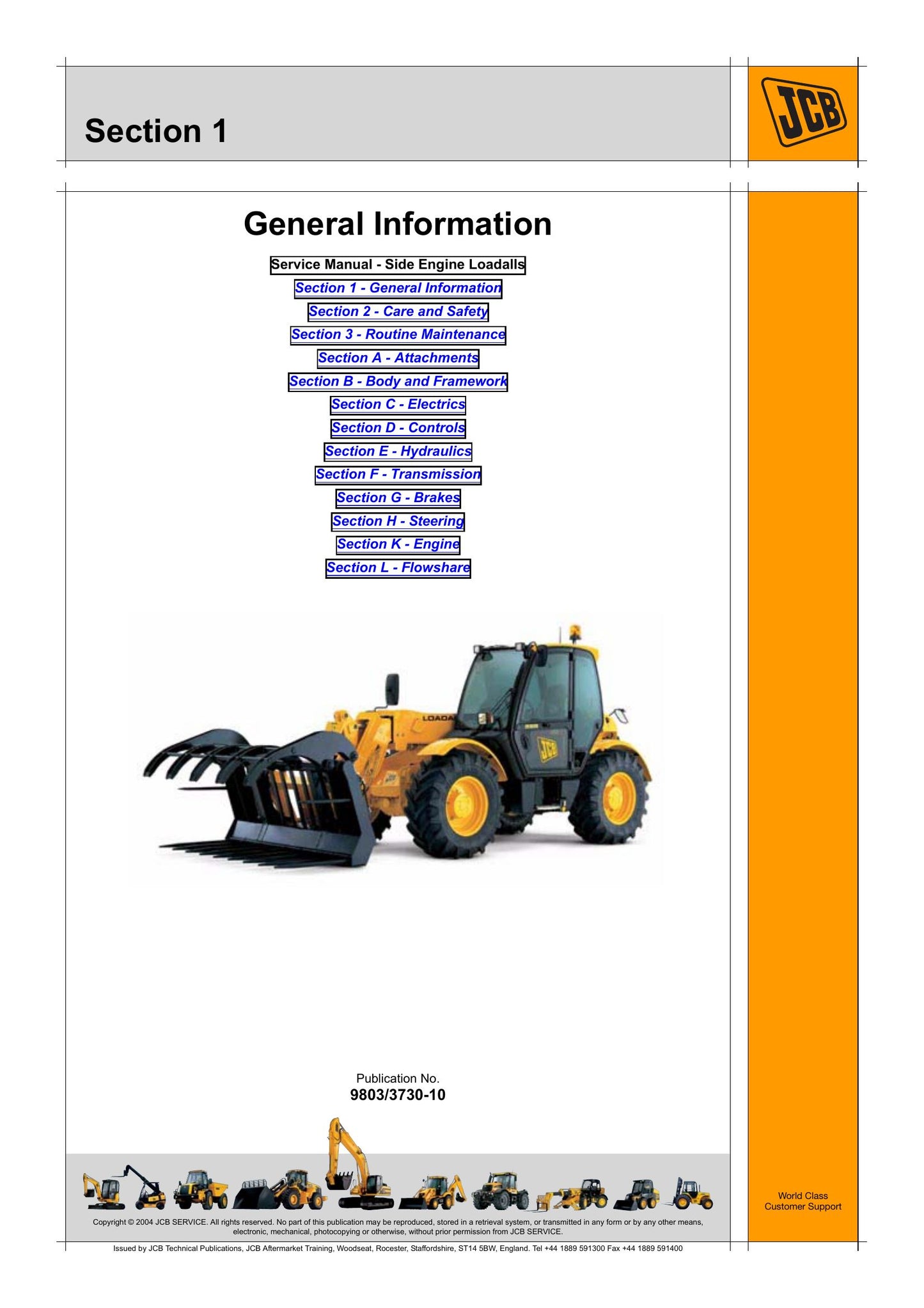 JCB 531-70 533-105 533-95 535-125 535-60 535-95 540-140 540-170 541-70 Side Engine Loadall Factory Workshop Service Manual 9803/3730-10