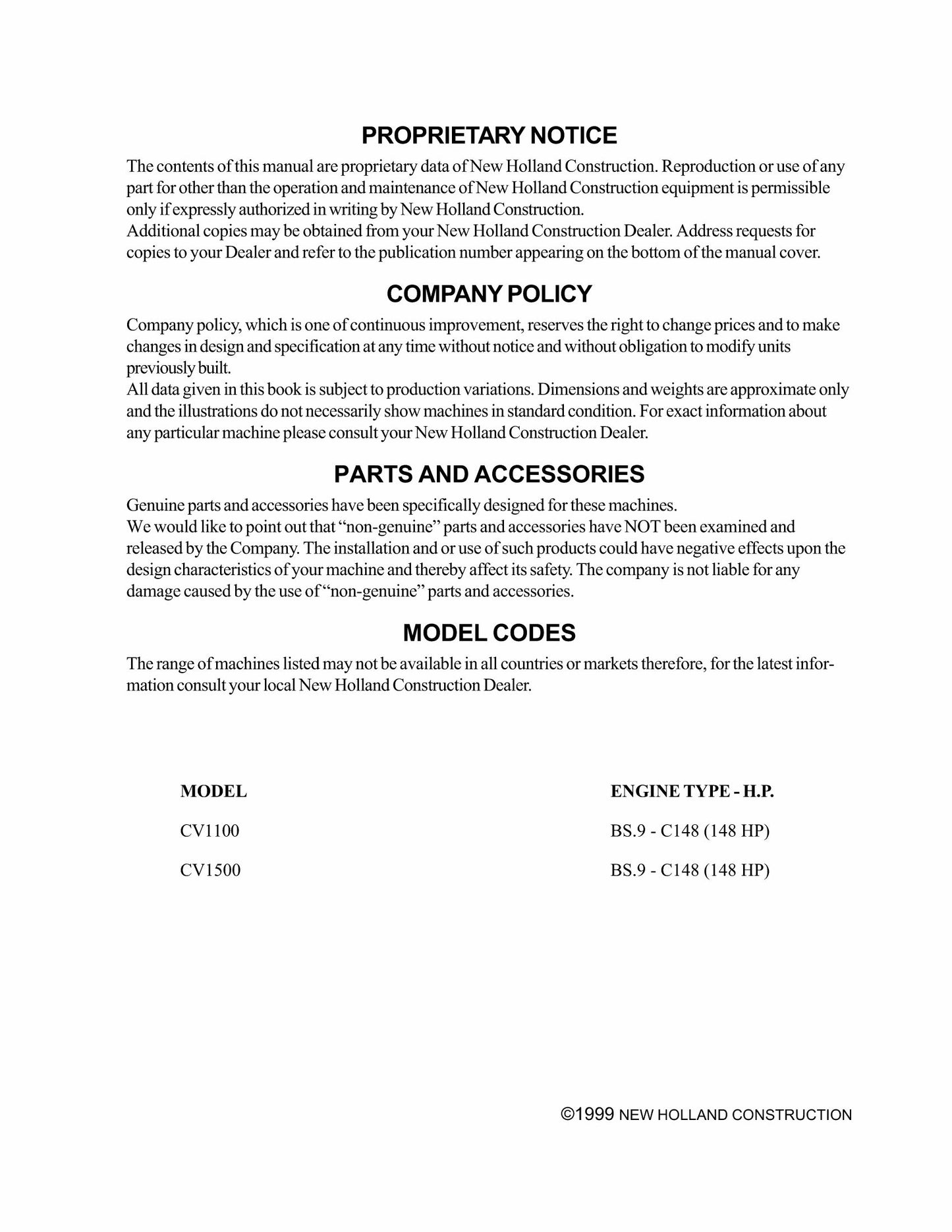 NEW HOLLAND CV1100 CV1500 Compactor Factory Workshop Service Manual