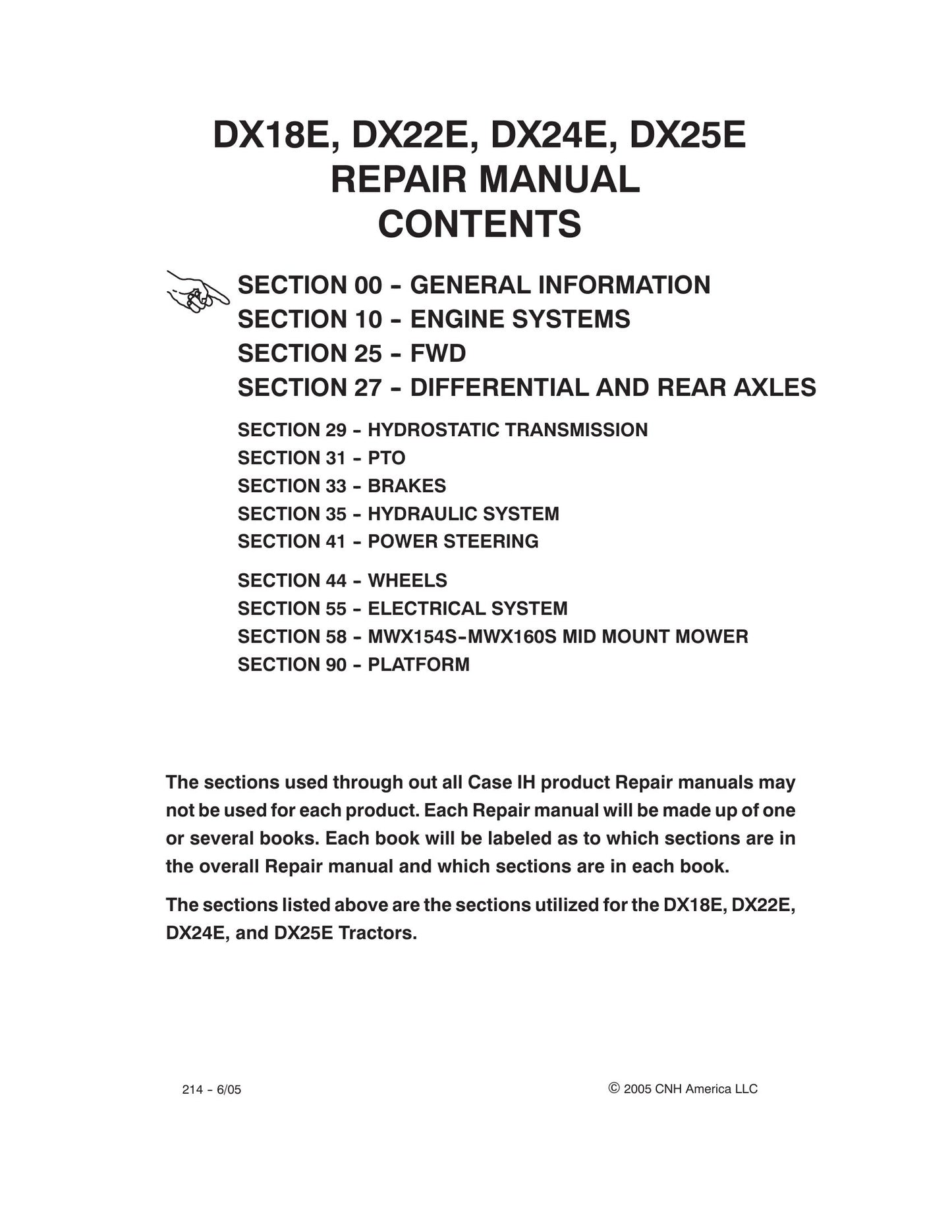 CASE DX18E DX22E DX24E DX25E Tractor Factory Workshop Repair Manual 87352317