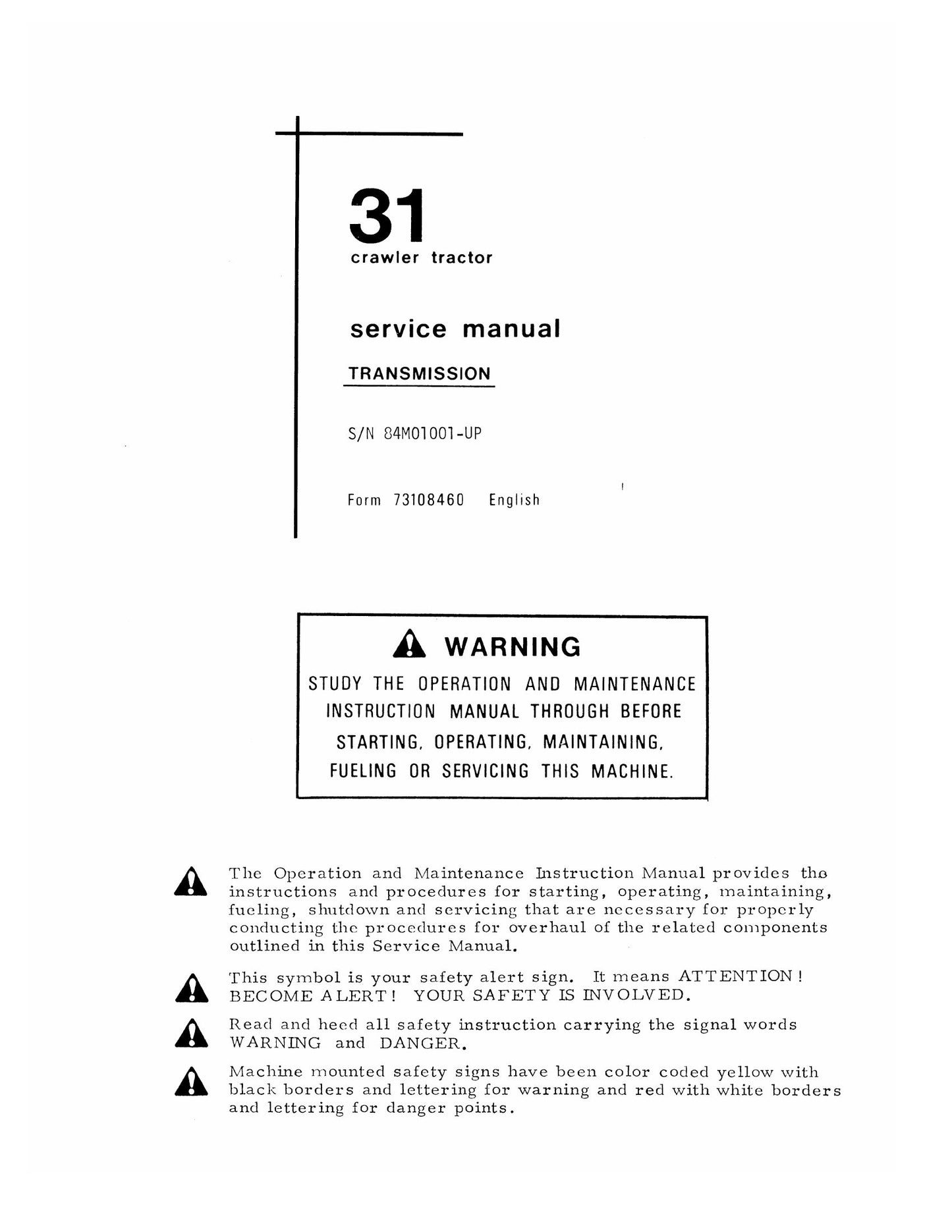FIATALLIS 31 Crawler Tractor Factory Workshop Service Manual 73108460