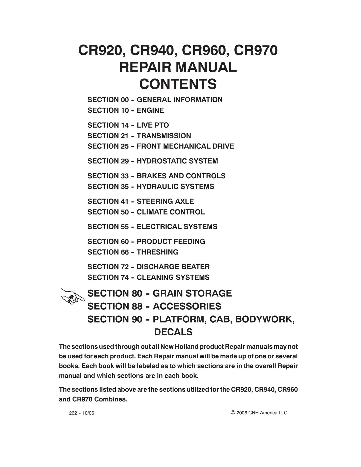 New Holland CR920 CR940 CR960 CR970 Combine Factory Workshop Repair Manual