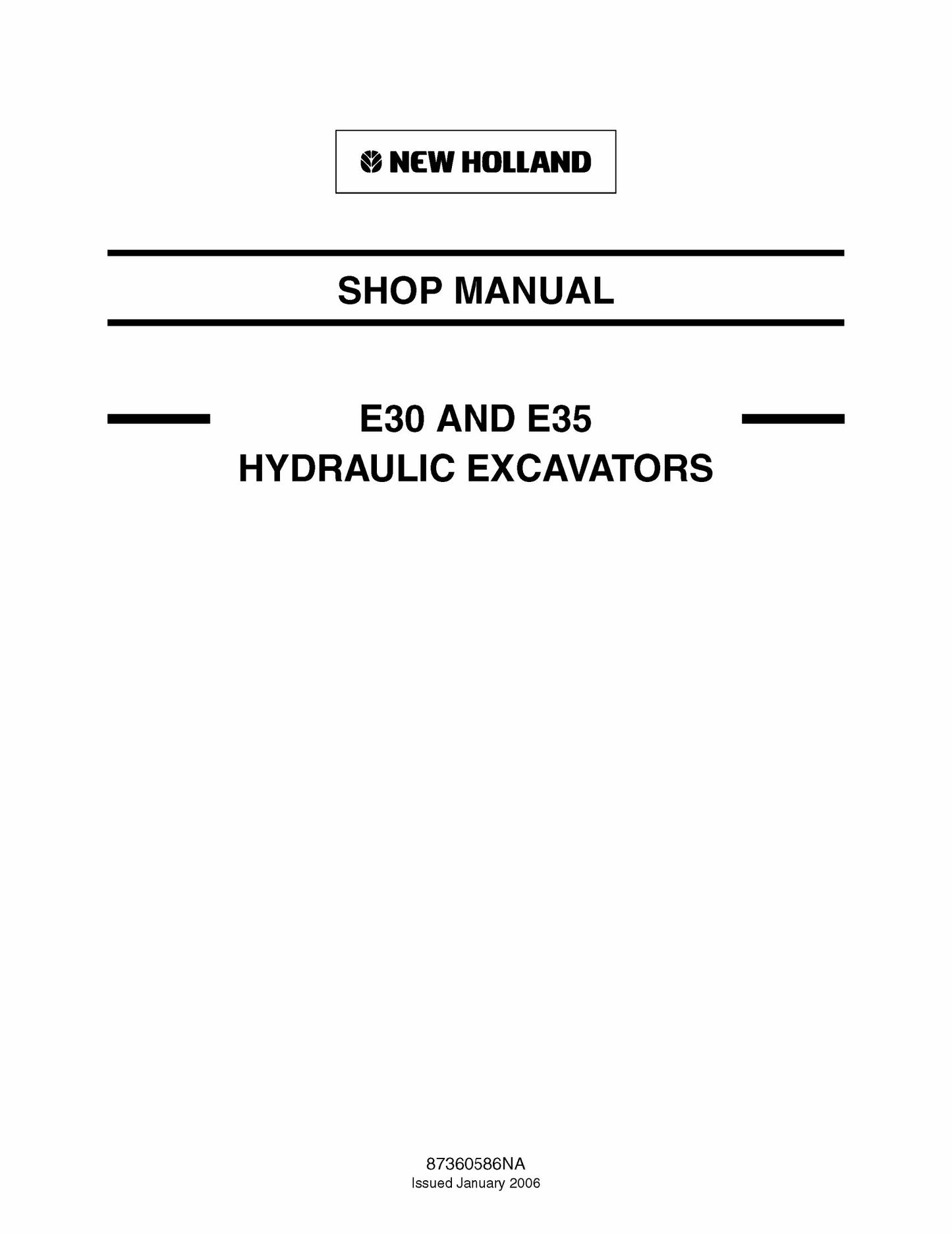 New Holland E30 E35 Hydraulic Excavator Factory Workshop Service Manual 87360586