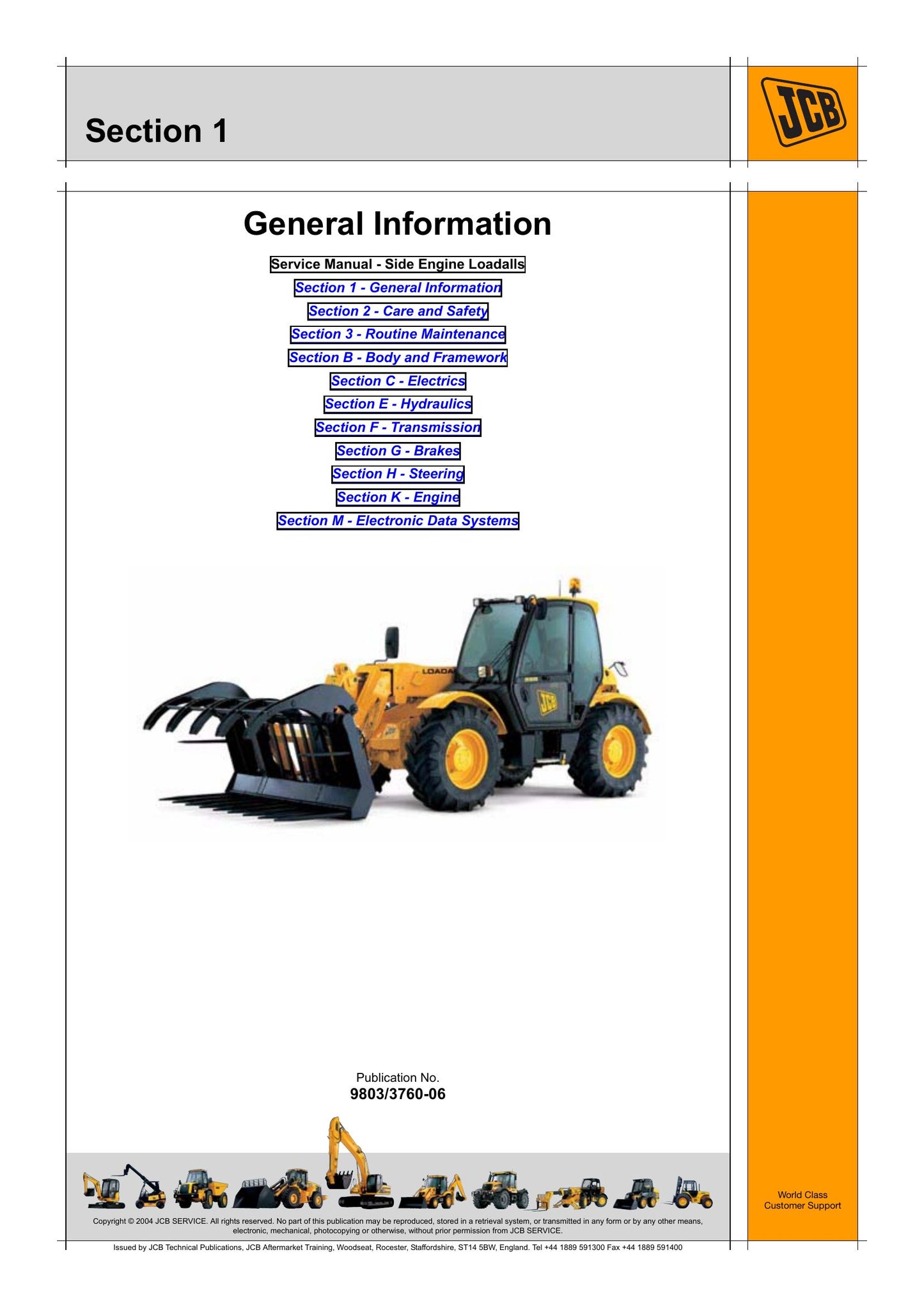 JCB 531-70 531-T70 535-95 535-195 535-60 535-T95 536-60 536-70 536-T70 533-105 541-70 541-T60 541-T70 526-56 Loadall Factory Workshop Service Manual 9803/3760