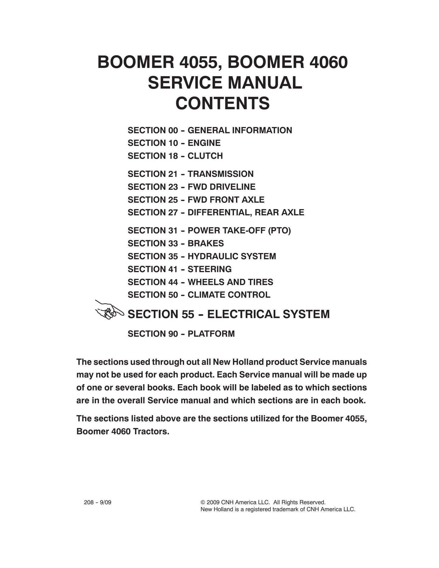 New Holland Boomer 4055 Boomer 4060 Tractor Factory Workshop Service Manual