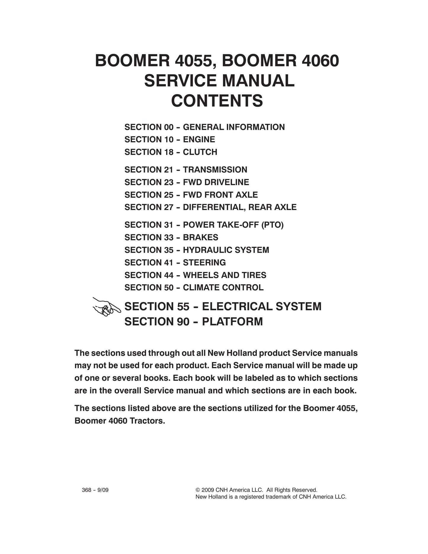 New Holland Boomer 4055 Boomer 4060 Tractor Factory Workshop Service Manual