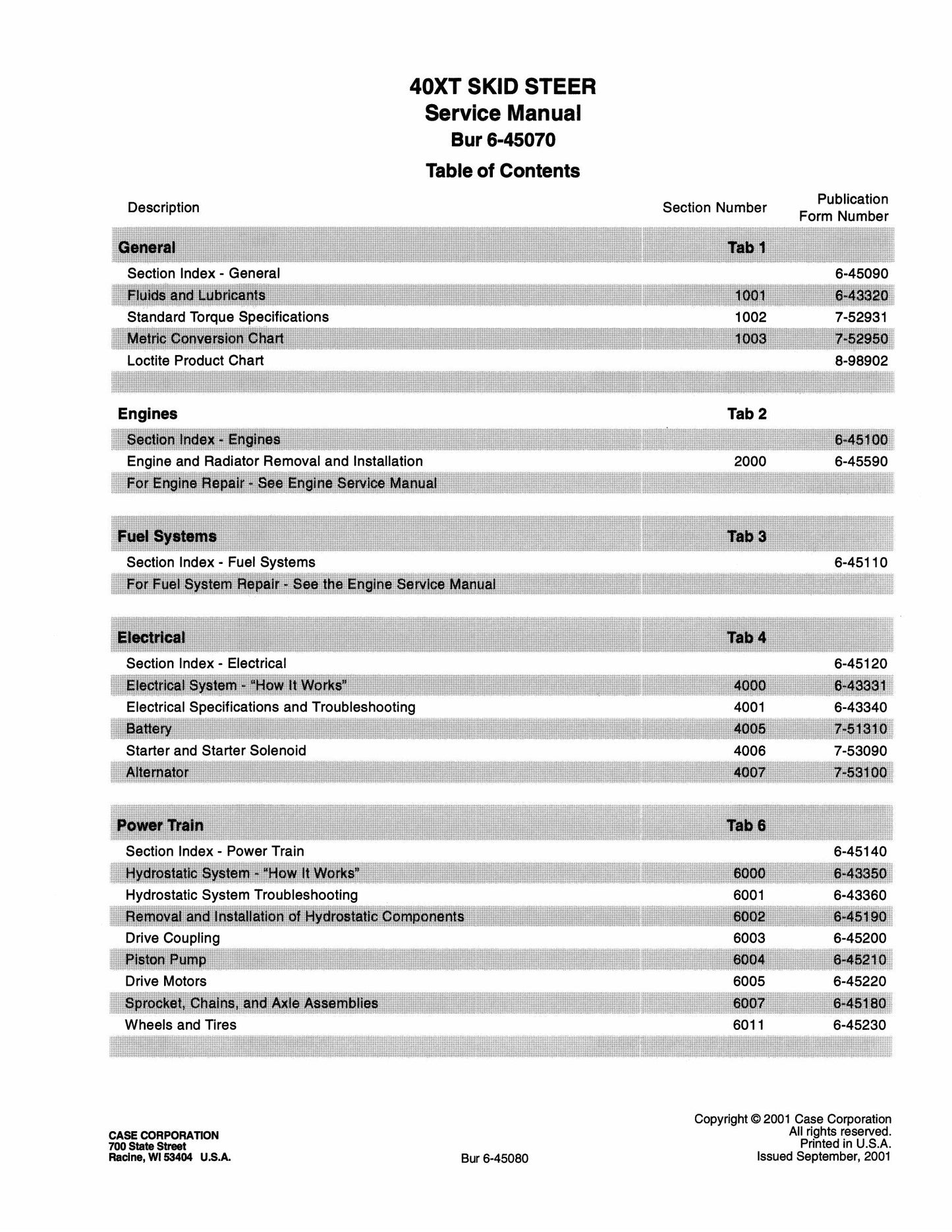 CASE 40XT Skid Steer Loader Factory Workshop Service Manual 6-45070