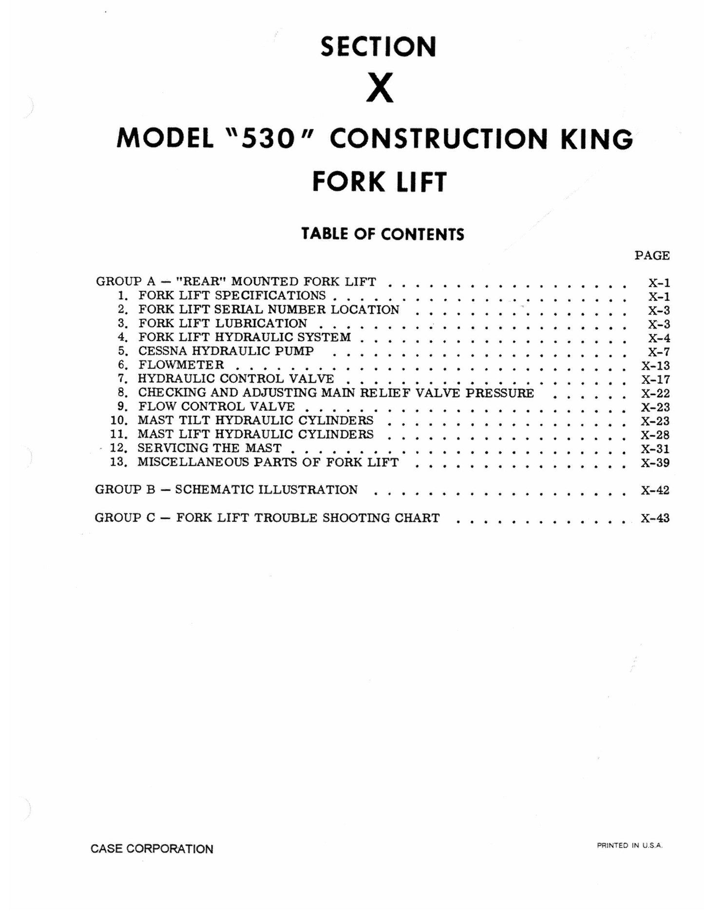 CASE 530 Fork Lift Factory Workshop Service Manual 9-70011G
