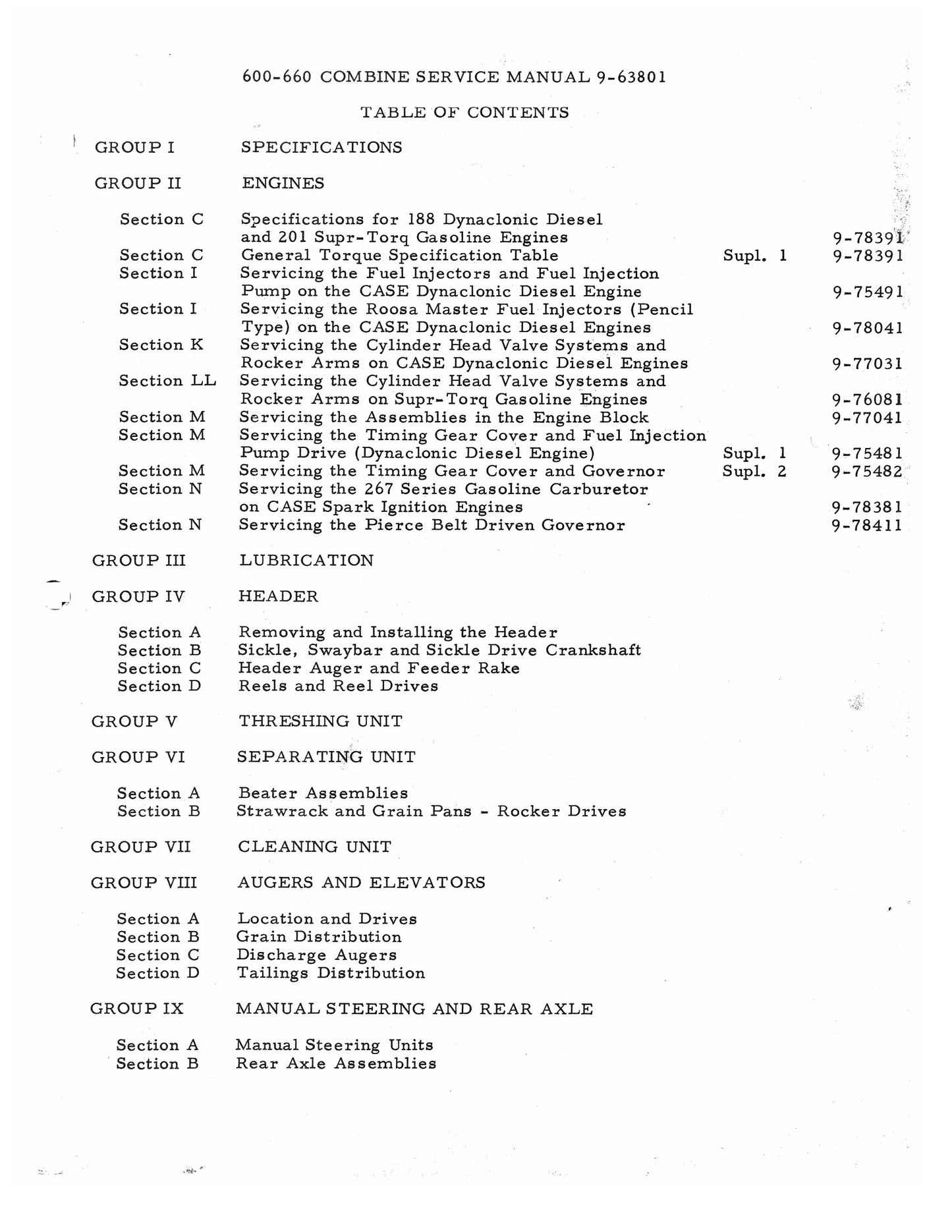 CASE 600 610 611 612 613 614 615 620 630 640 644 660 Combine Factory Workshop Service Manual 9-63801